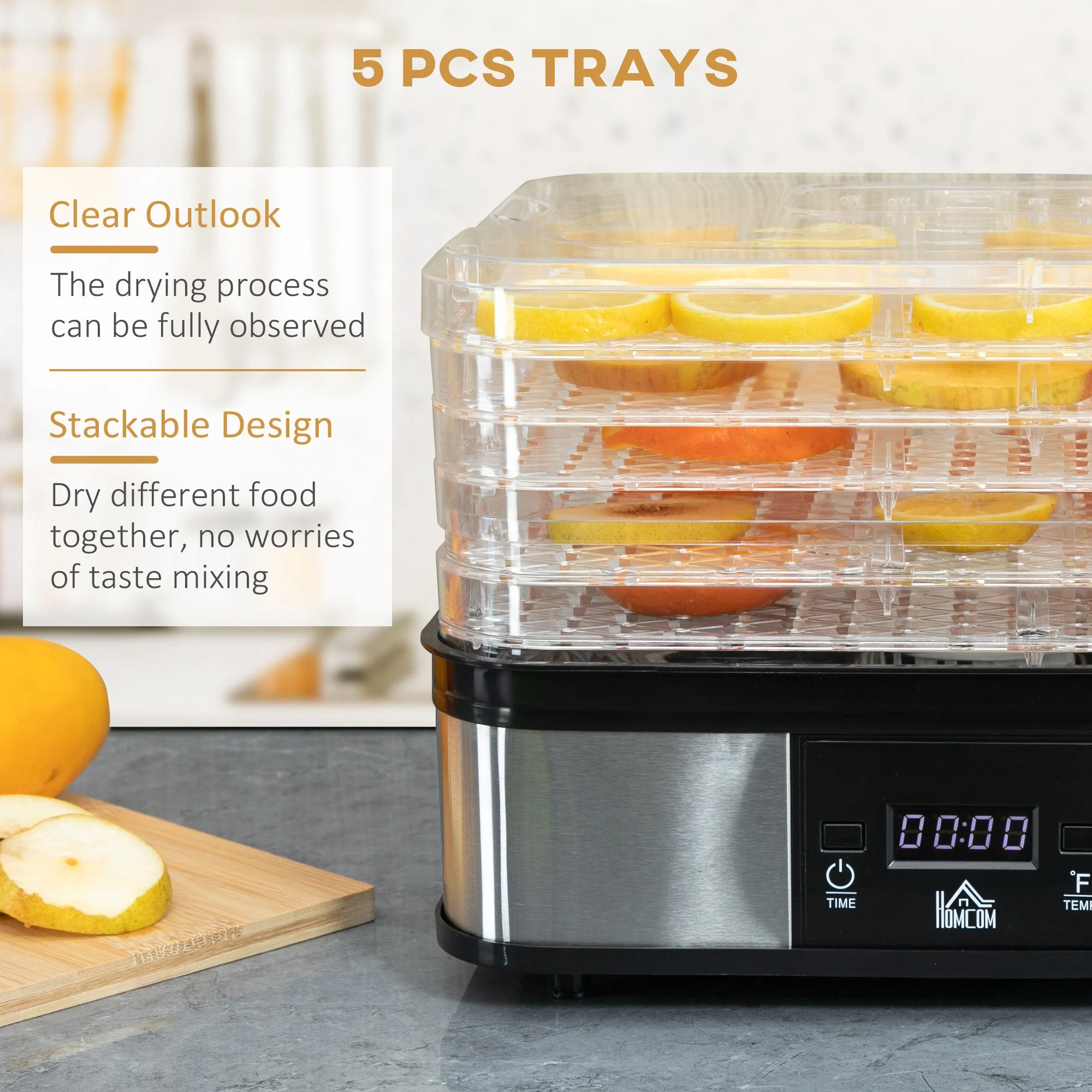 245W 5Kg Five Tray Food Dehydrator With Timer Silver - Image 5