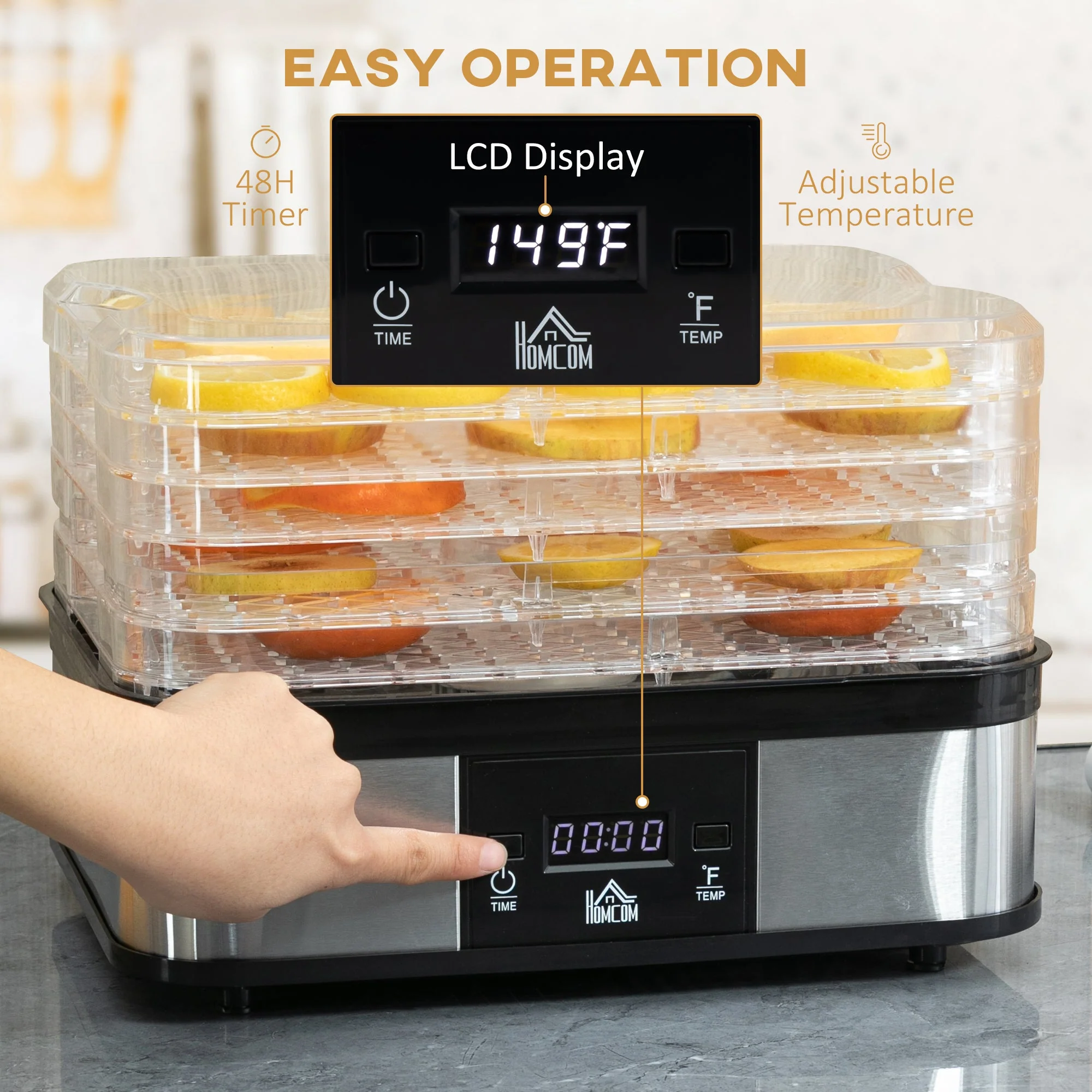 245W 5Kg Five Tray Food Dehydrator With Timer Silver - Image 6