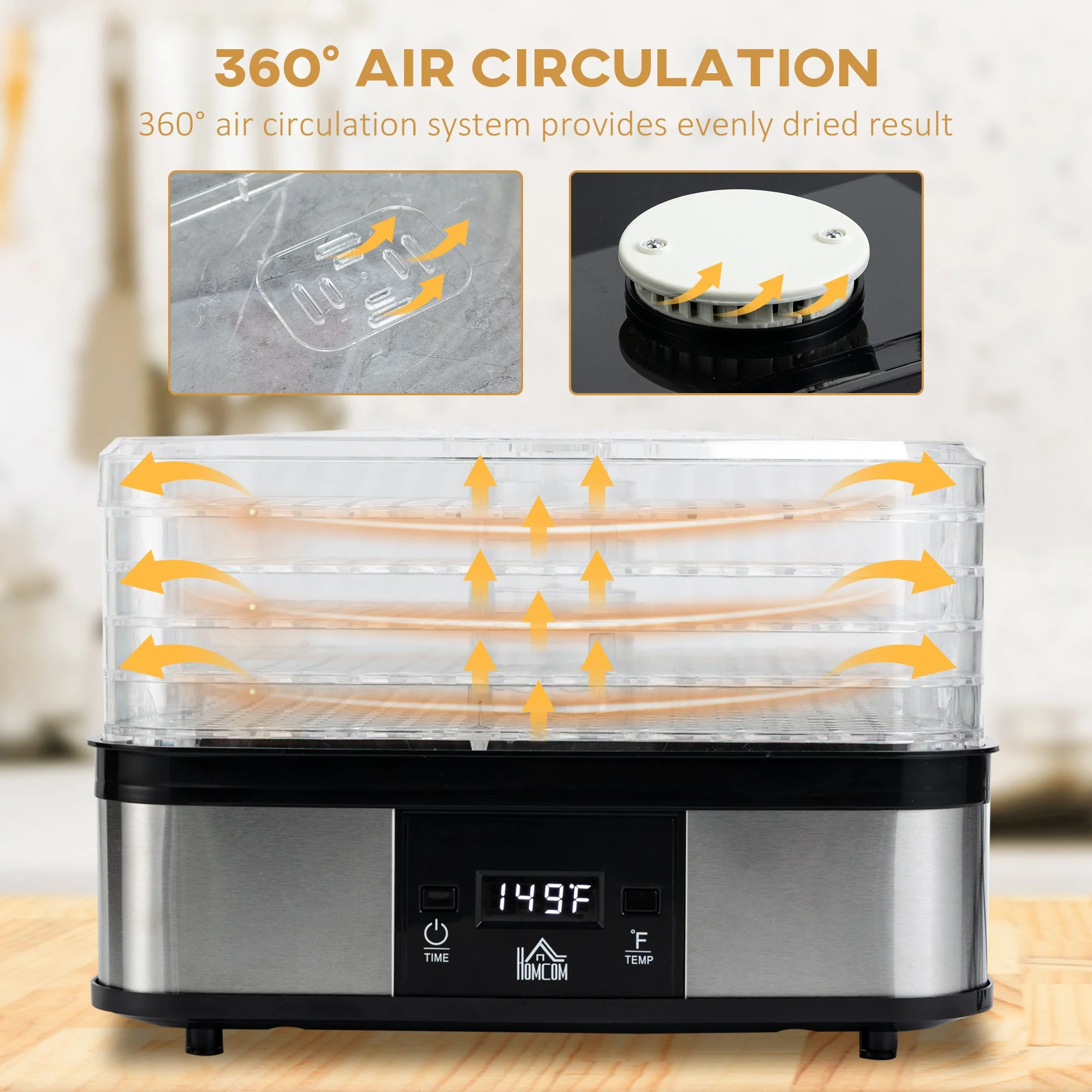 245W 5Kg Five Tray Food Dehydrator With Timer Silver - Image 7