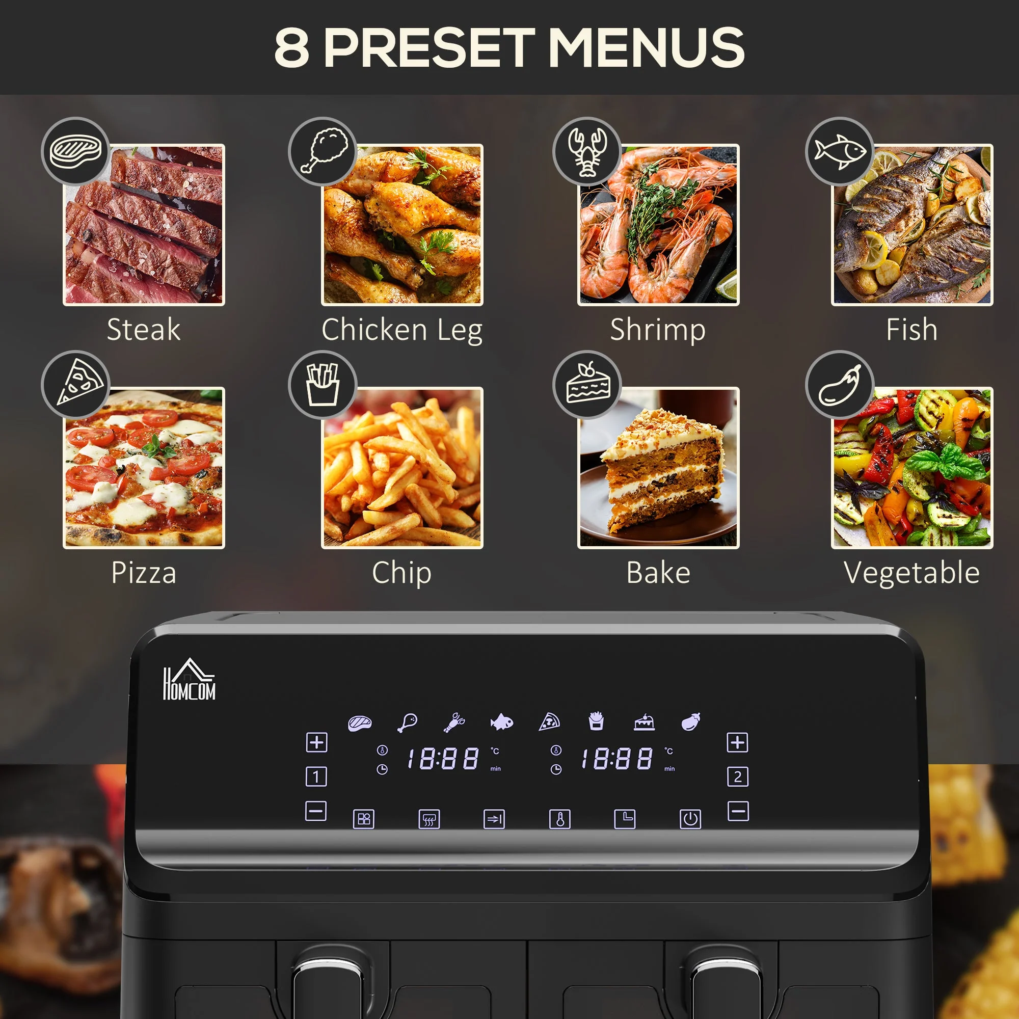 2500W 8L Family Size Air Fryer With 8 Presets Black - Image 5