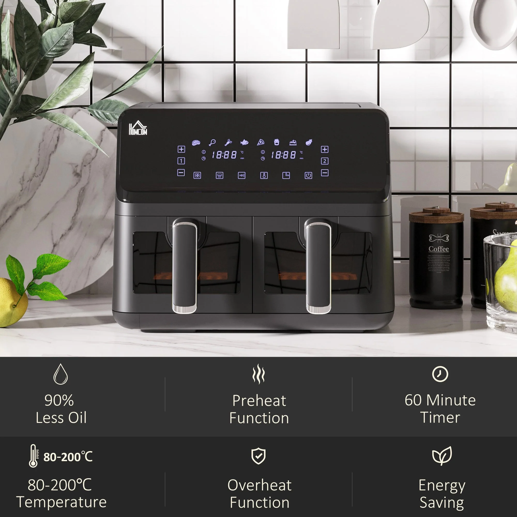 2500W 8L Family Size Air Fryer With 8 Presets Black - Image 6
