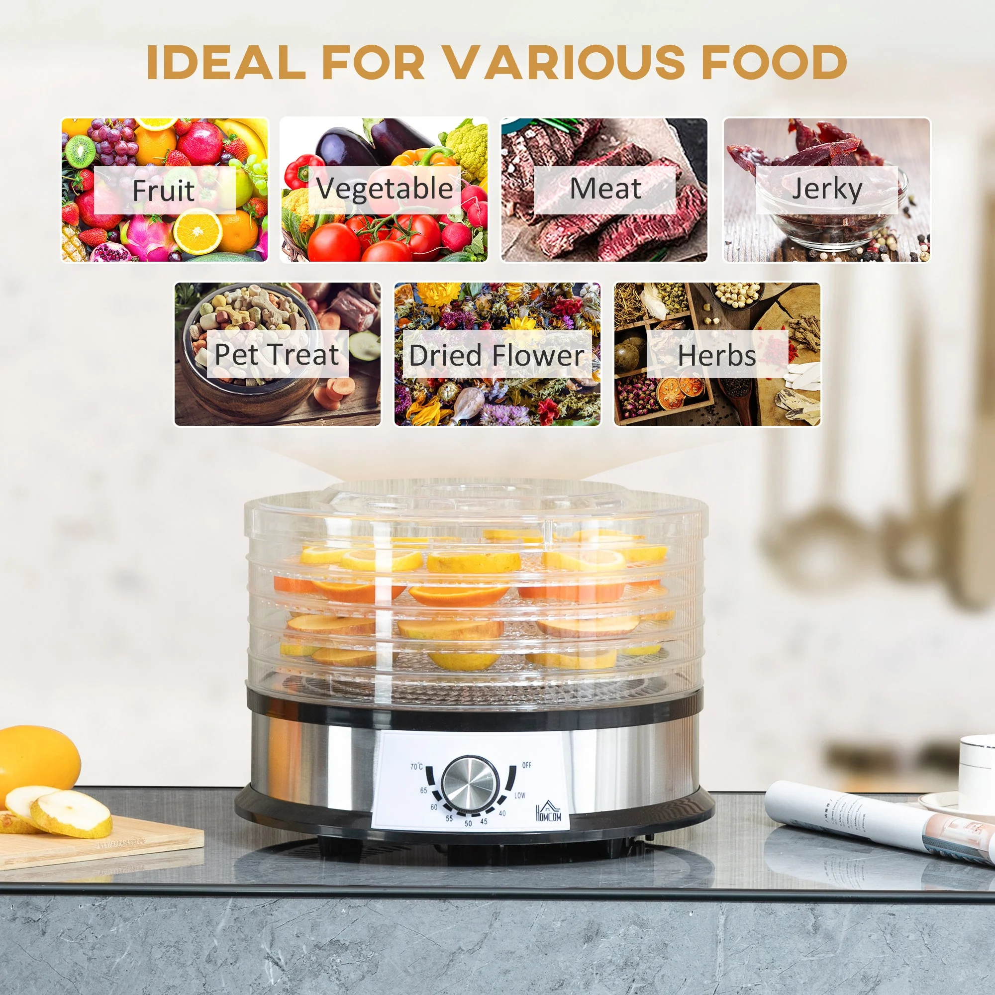 250W 5Kg Fiev Tray Food Dehydrator Silver - Image 4