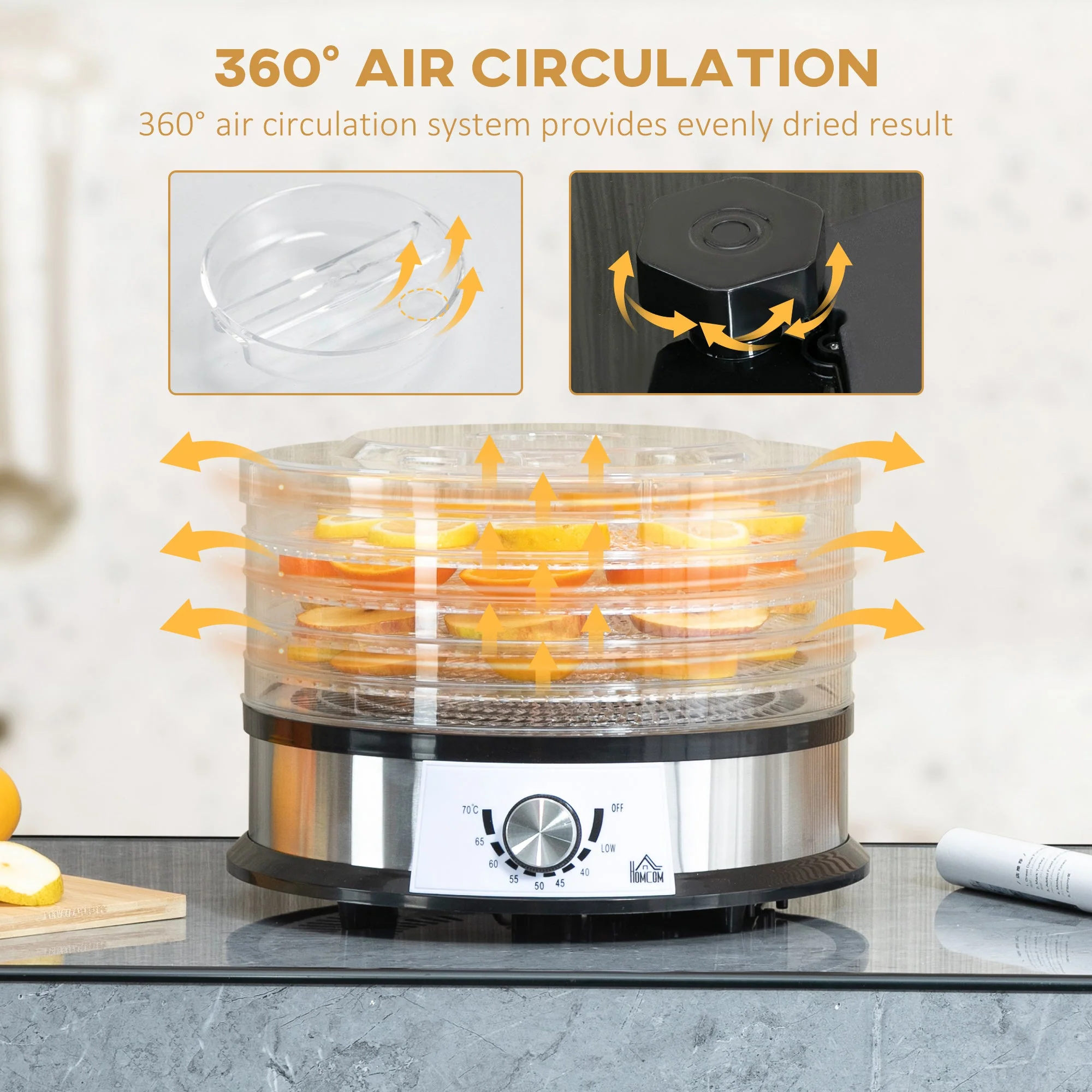 250W 5Kg Fiev Tray Food Dehydrator Silver - Image 6