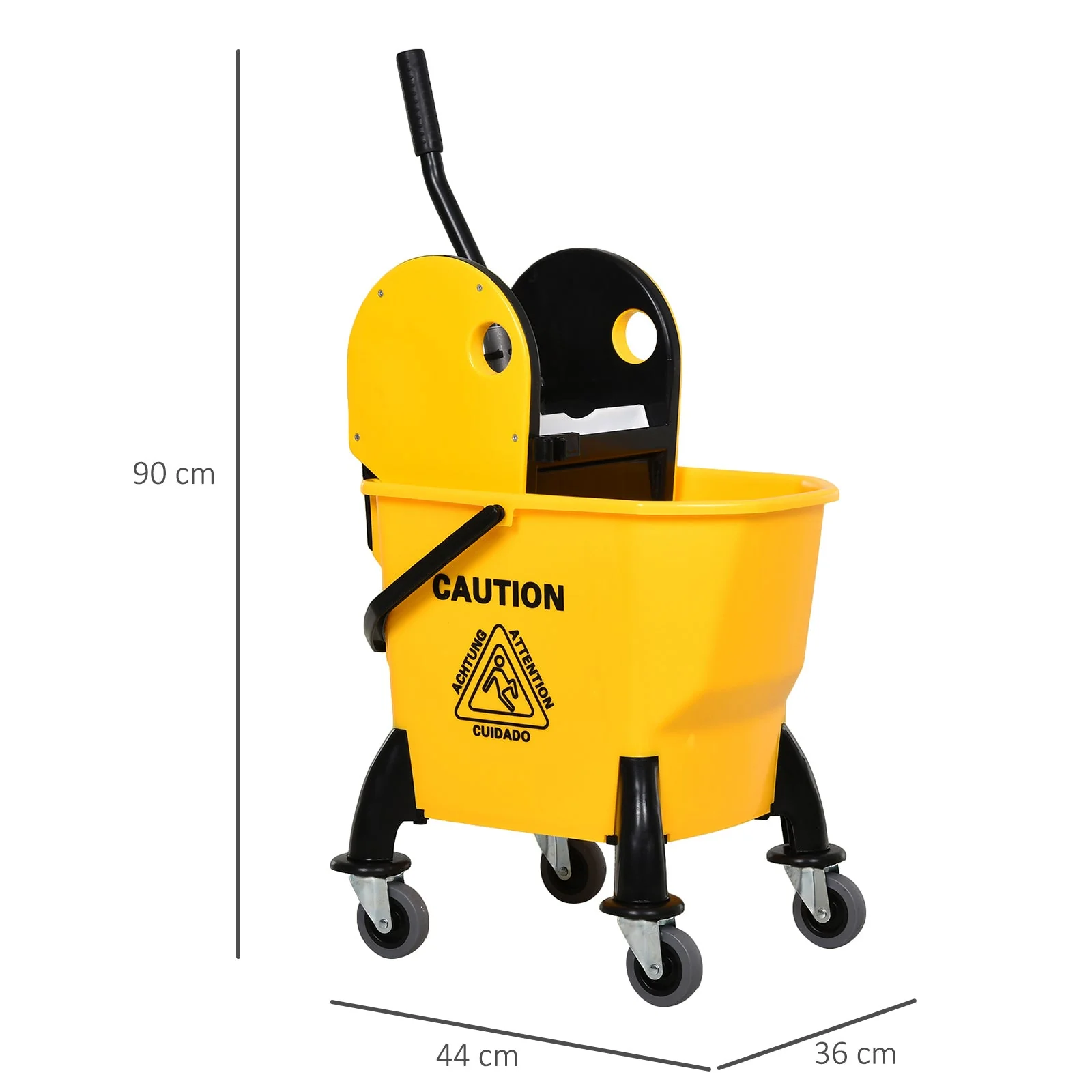 26L Mop Bucket & Water Wringer w/ 4 Wheels Plastic Body Metal Handle Pole Holder Home Commercial Cleaning Floor Cart Yellow - Image 3