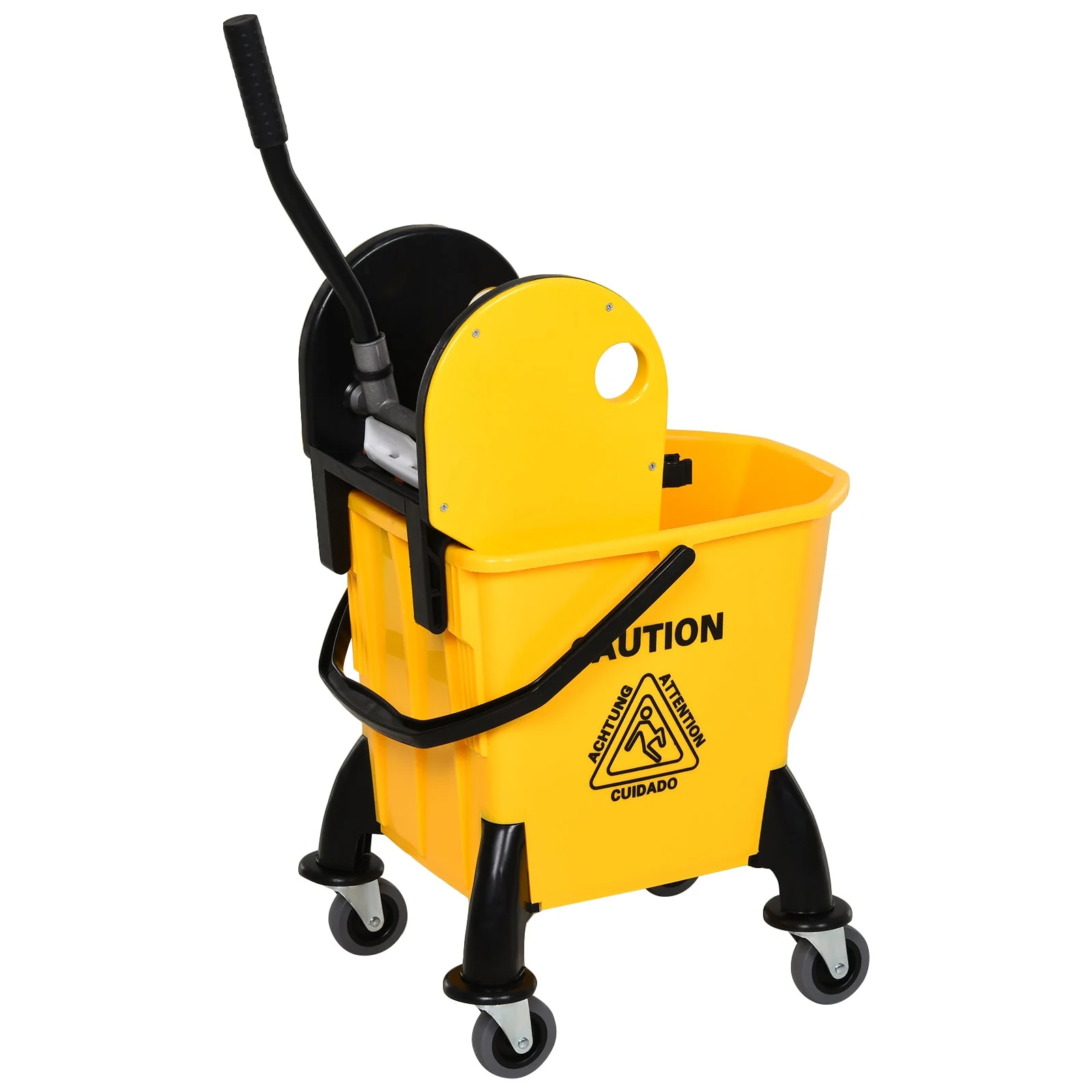 26L Mop Bucket & Water Wringer w/ 4 Wheels Plastic Body Metal Handle Pole Holder Home Commercial Cleaning Floor Cart Yellow - Image 8
