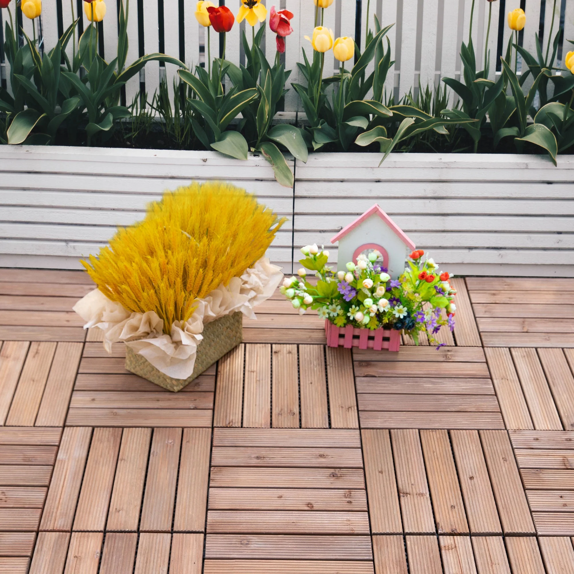 27-Piece Solid Wood Interlocking Decking Tiles For Patio - Image 2