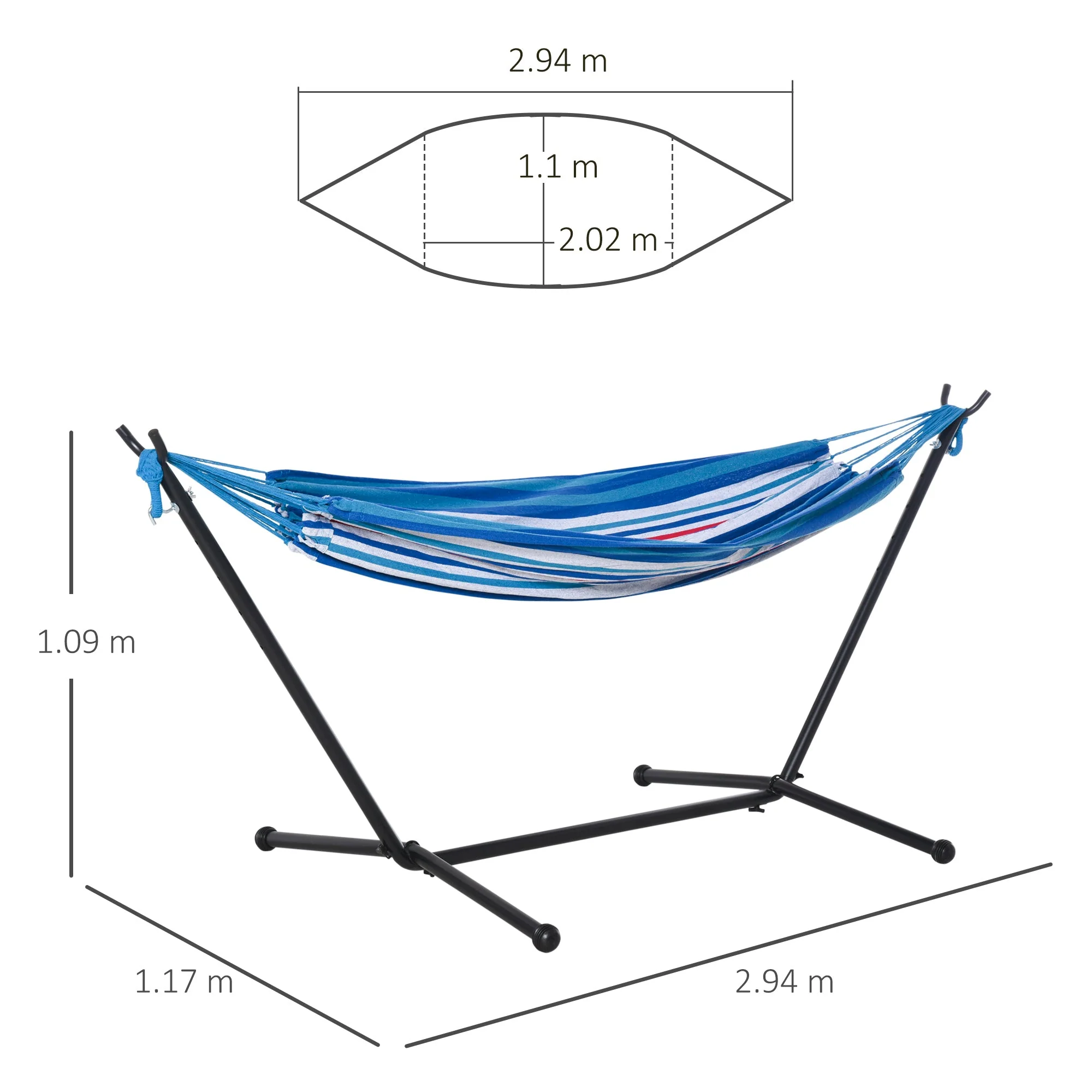 277 x 121cm Hammock with Metal Stand Portable Carrying Bag 120kg White Stripe - Image 3