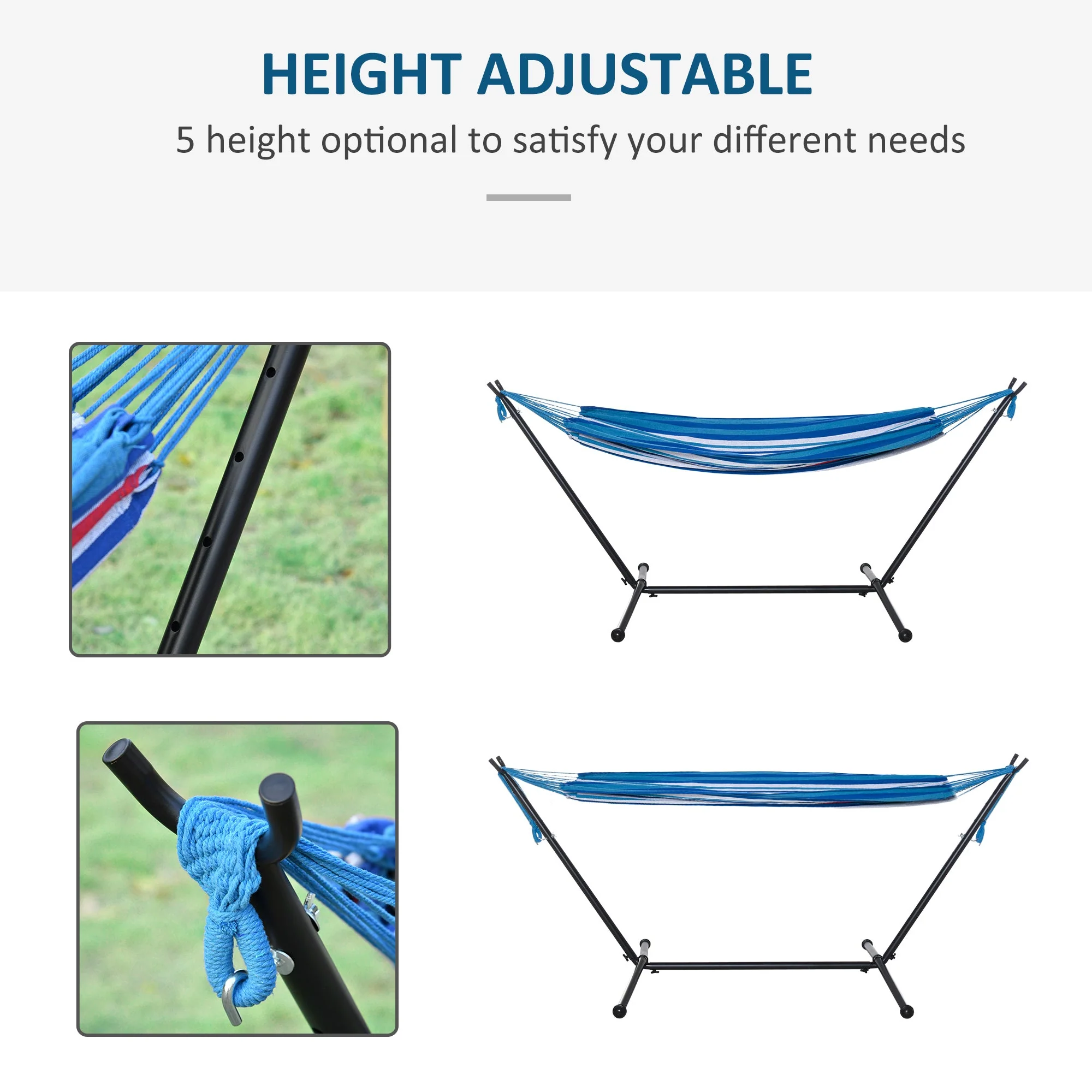 277 x 121cm Hammock with Metal Stand Portable Carrying Bag 120kg White Stripe - Image 4