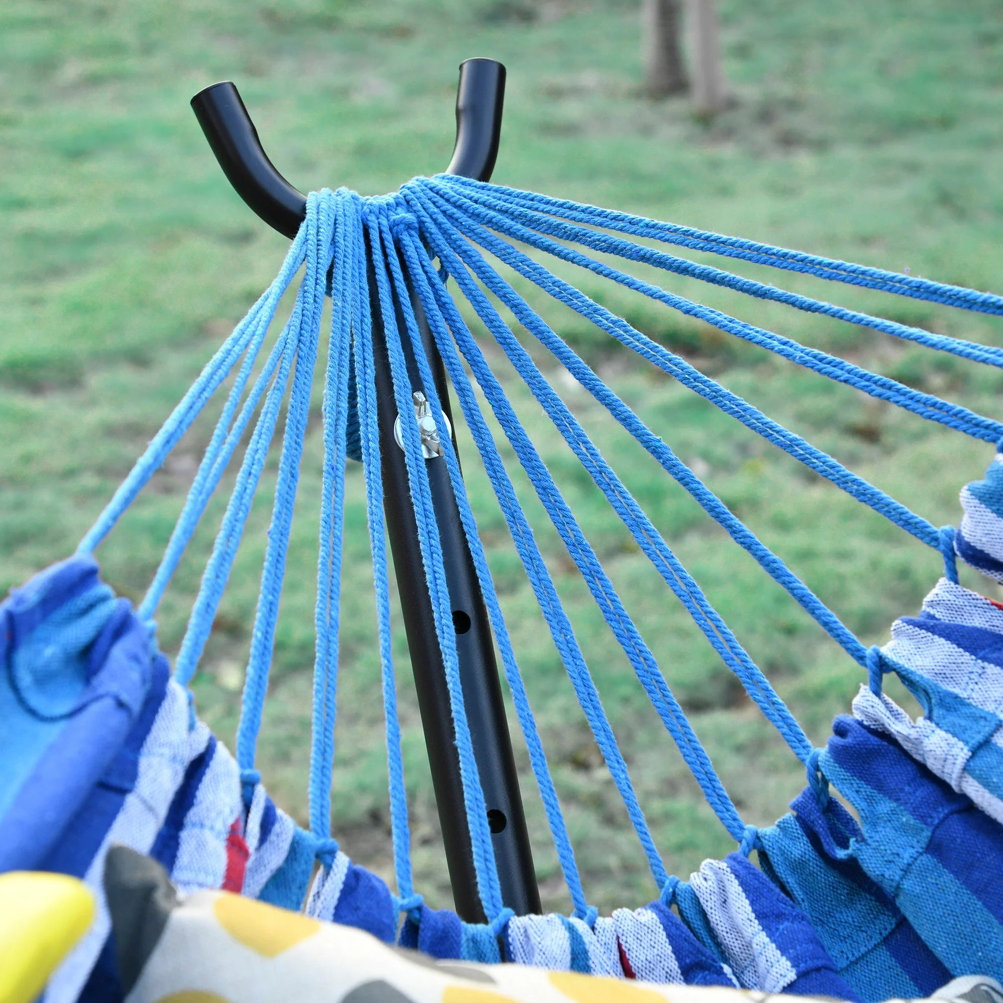 277 x 121cm Hammock with Metal Stand Portable Carrying Bag 120kg White Stripe - Image 8