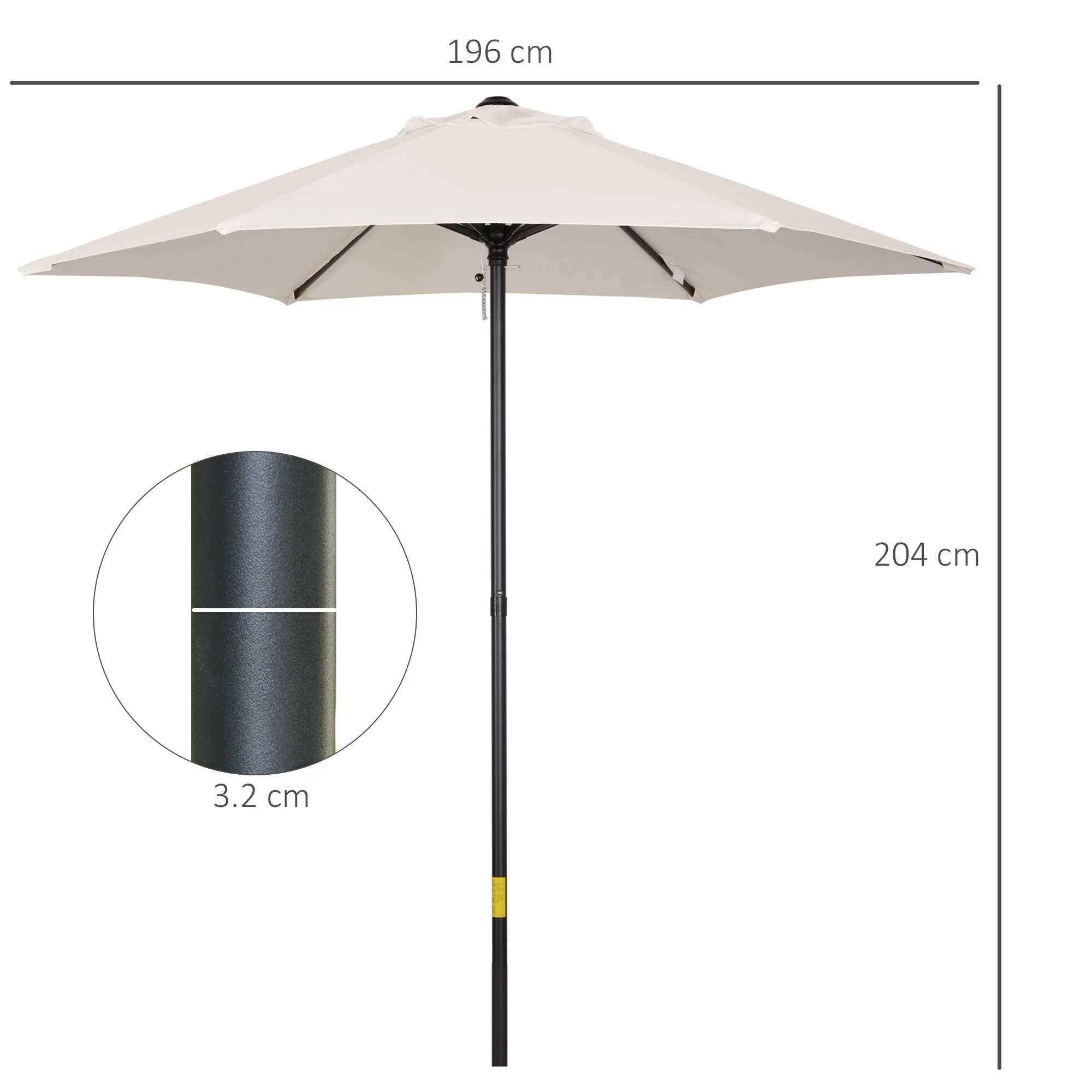 2m Aluminium Pole Garden Parasol - Cream White - Image 3