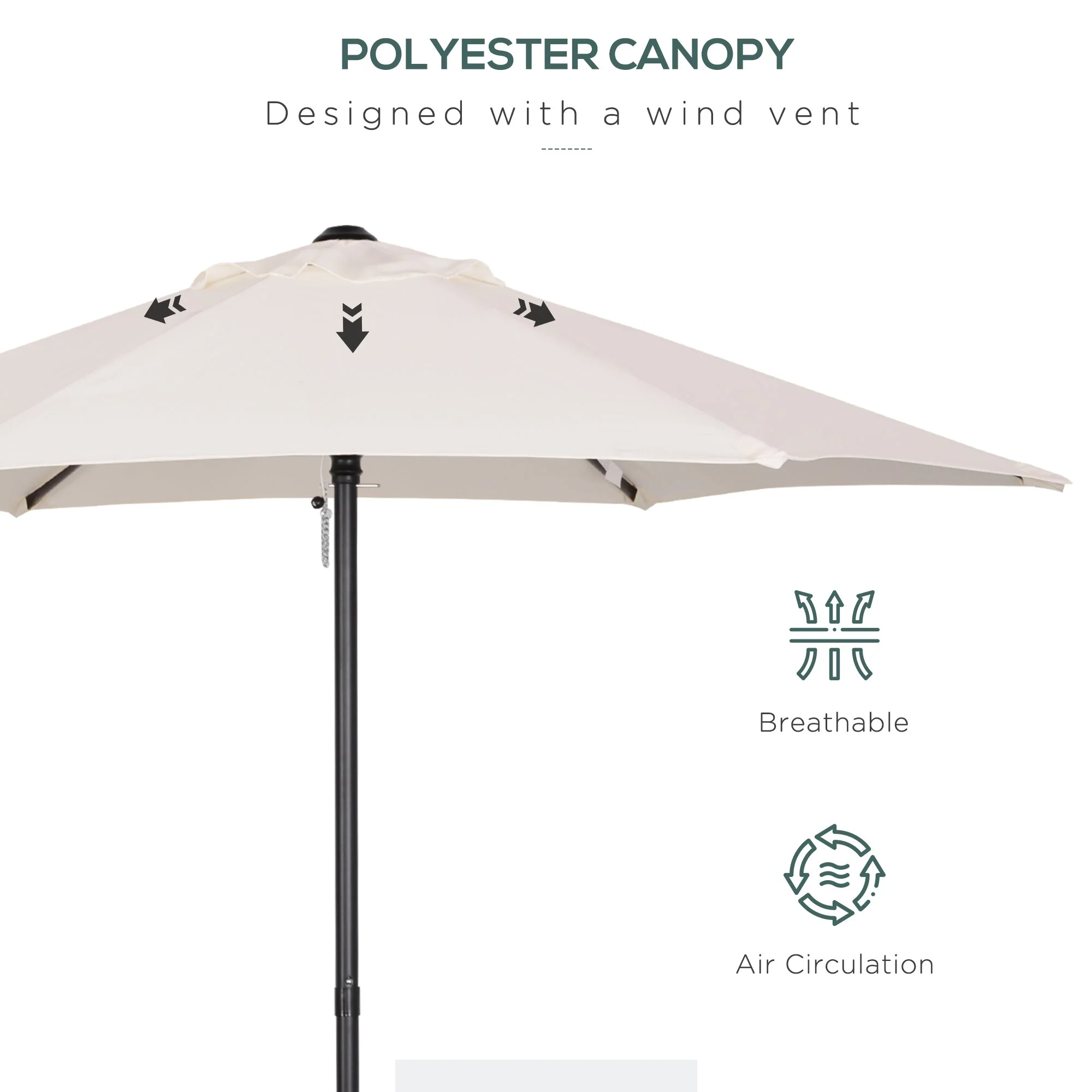2m Aluminium Pole Garden Parasol - Cream White - Image 6
