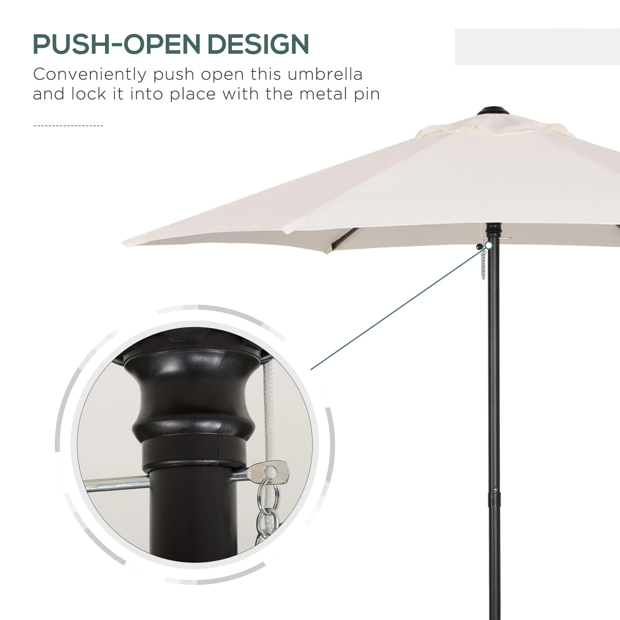 2m Aluminium Pole Garden Parasol - Cream White - Image 7