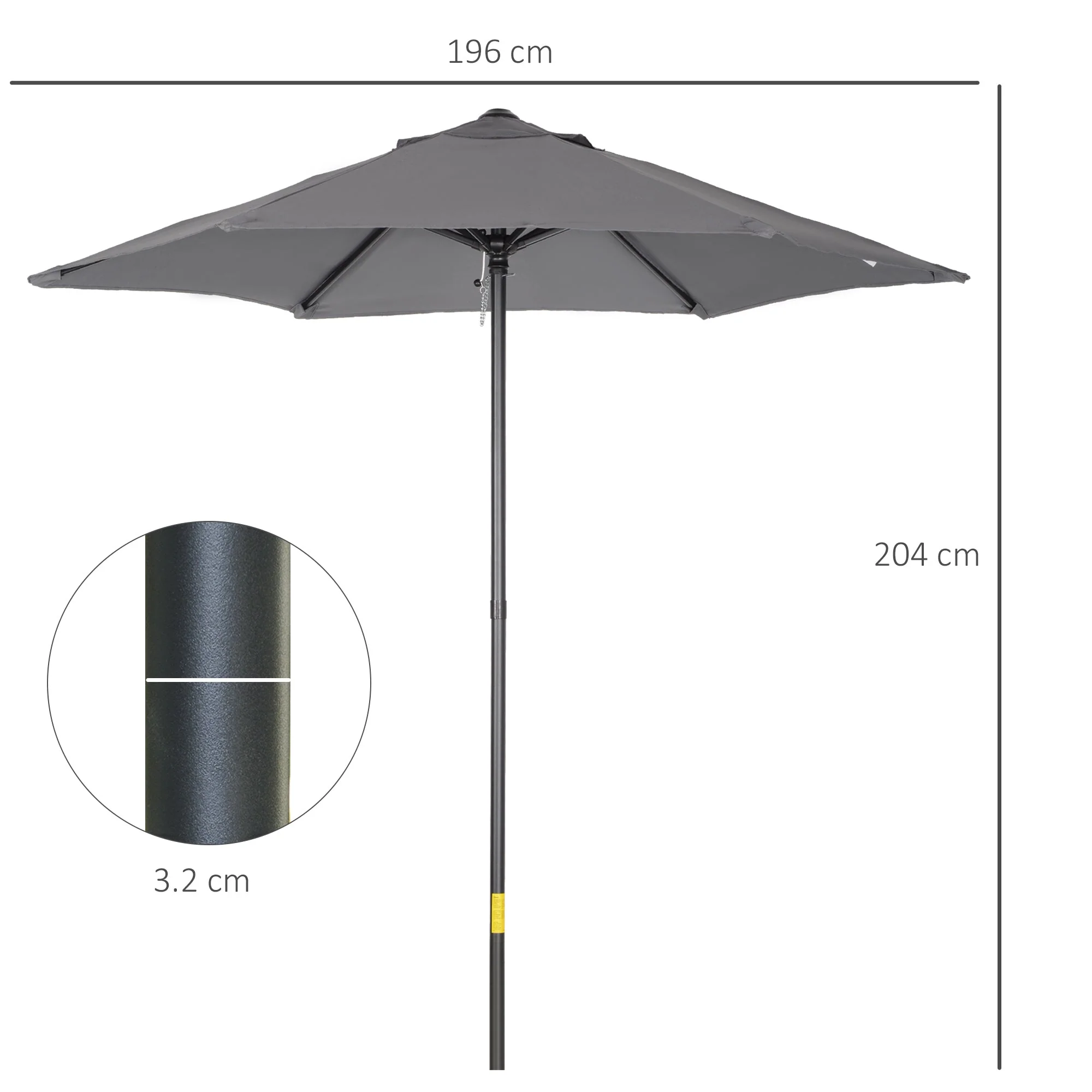 2m Aluminium Pole Garden Parasol - Dark Grey - Image 3