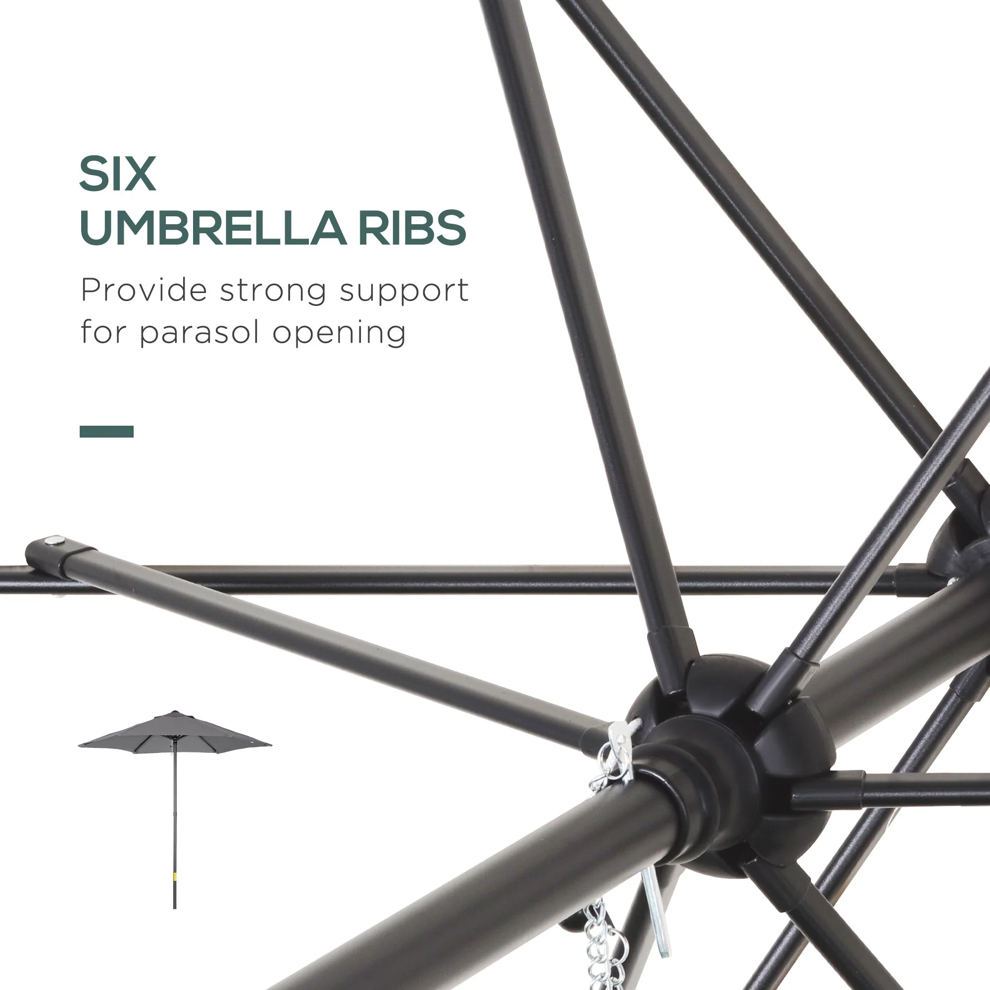 2m Aluminium Pole Garden Parasol - Dark Grey - Image 5