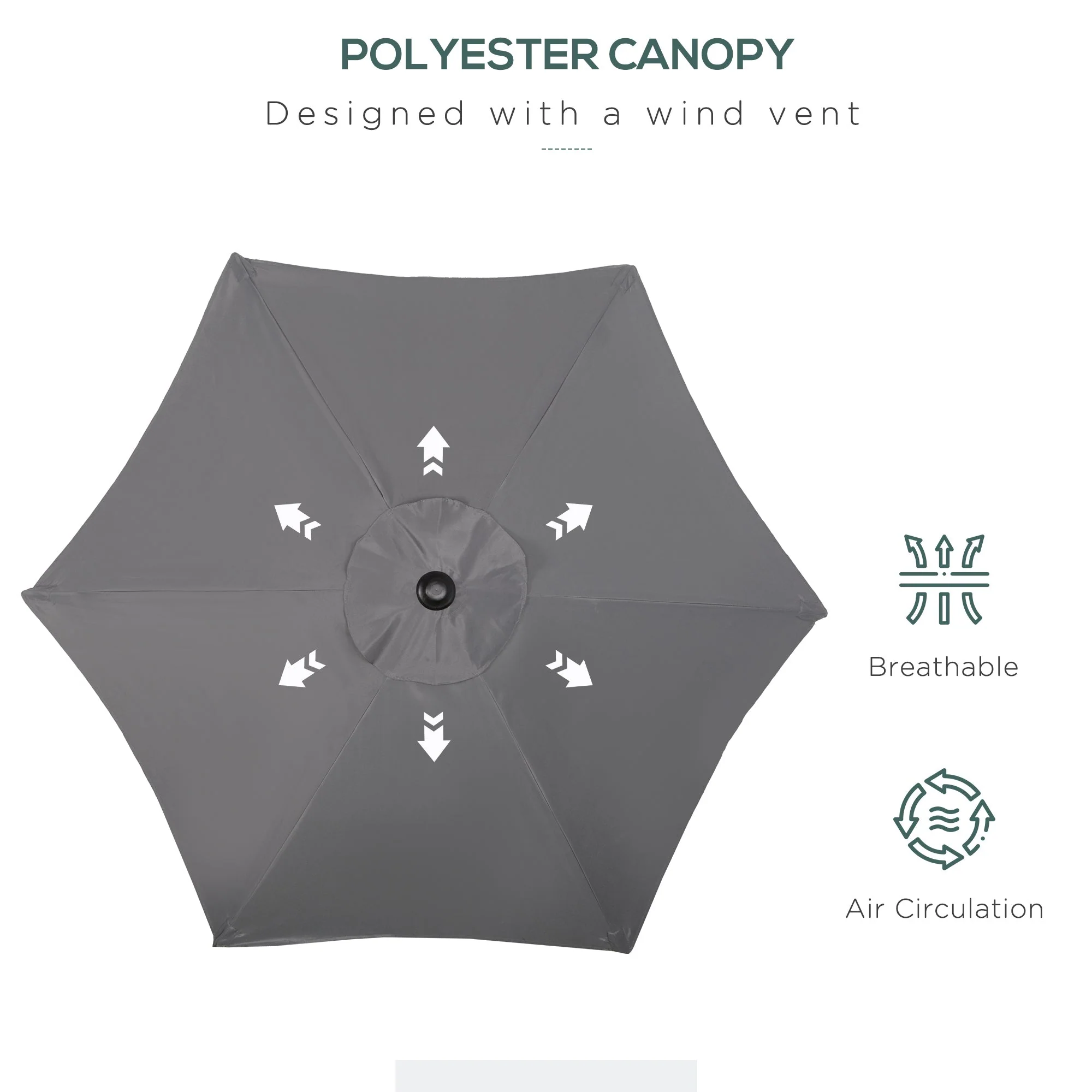 2m Aluminium Pole Garden Parasol - Dark Grey - Image 6