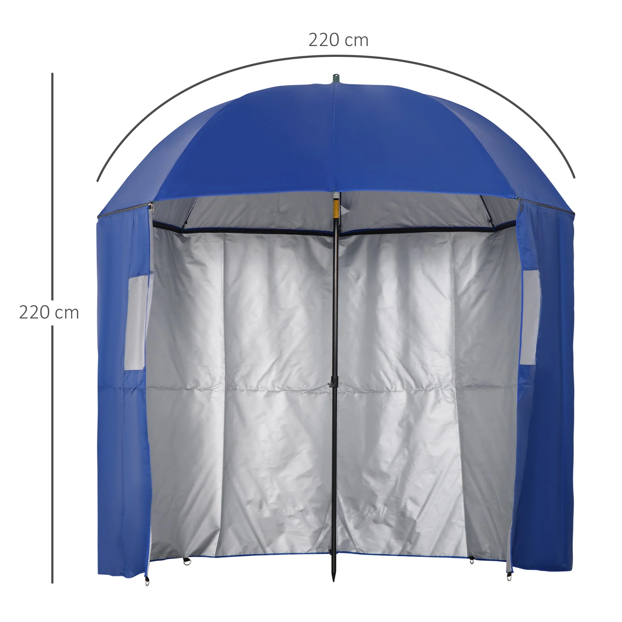 2m Beach Parasol Fishing Umbrella Brolly with Sides and Push Botton Tilt Sun Shade Shelter with Carry Bag - Image 3