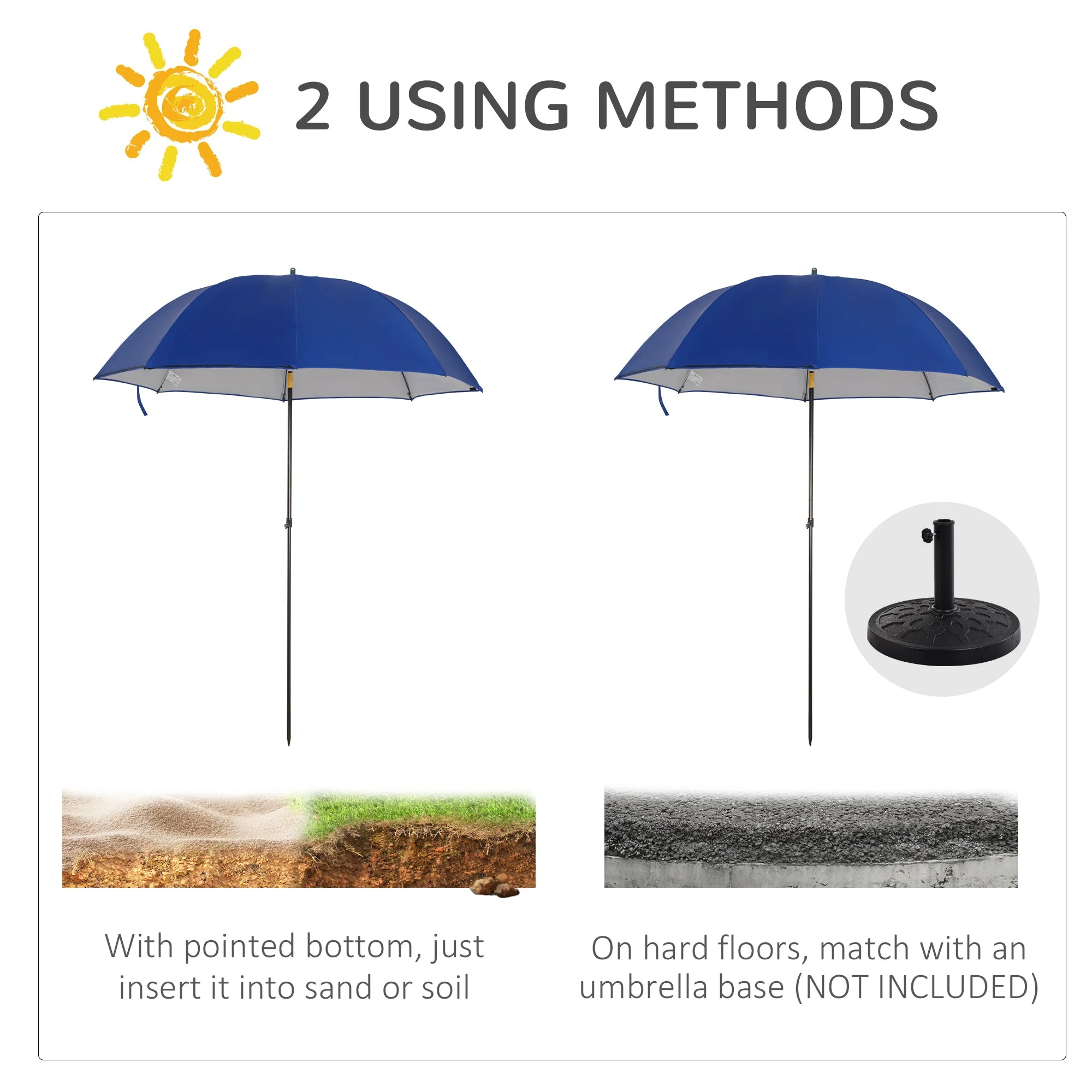 2m Beach Parasol Fishing Umbrella Brolly with Sides and Push Botton Tilt Sun Shade Shelter with Carry Bag - Image 7