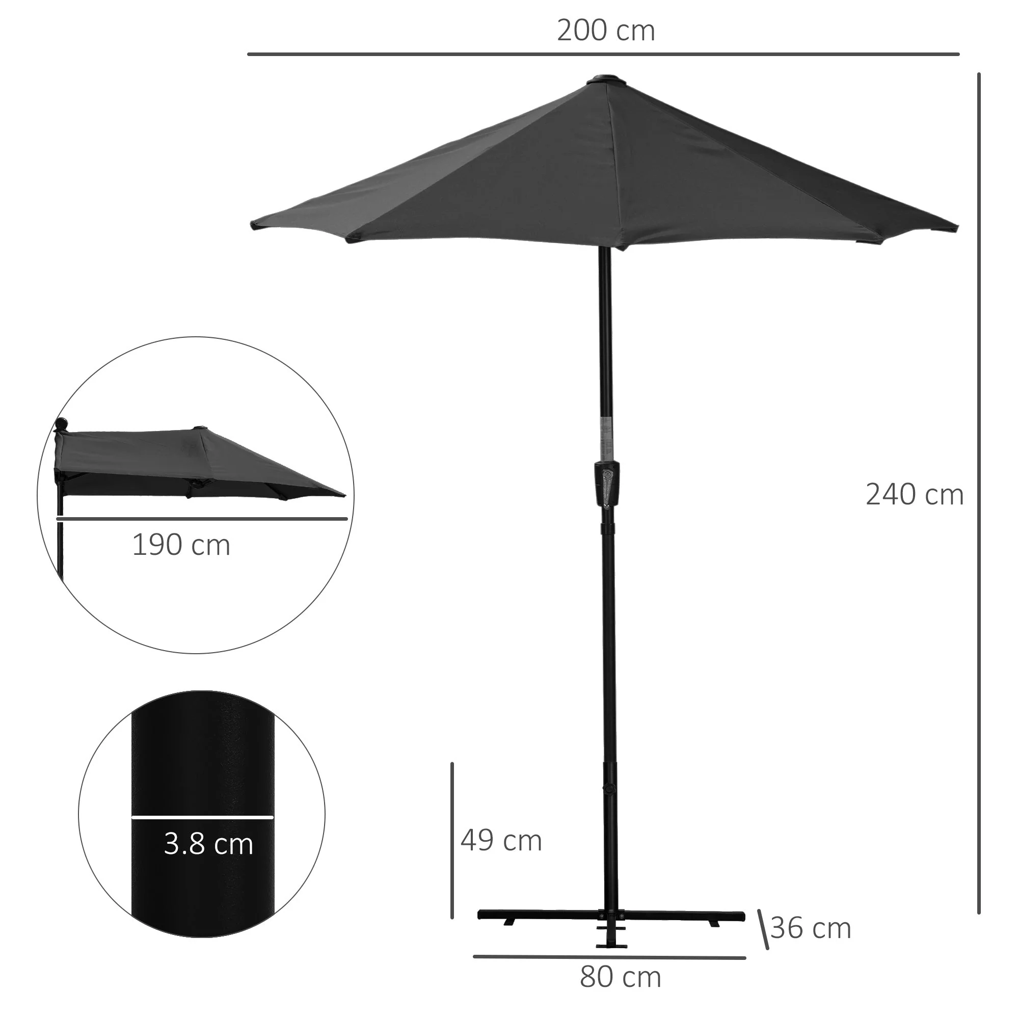 2m Half-Cut Garden Parasol - Image 3