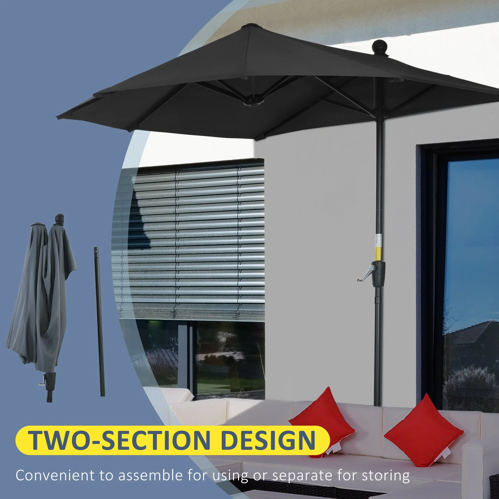 2m Half-Cut Garden Parasol - Image 6