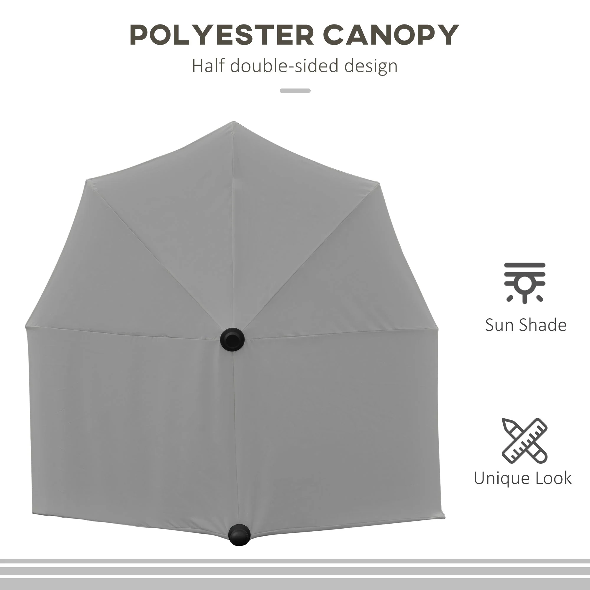 2m Half Parasol Market Umbrella Garden Balcony Parasol with Crank Handle - Image 7