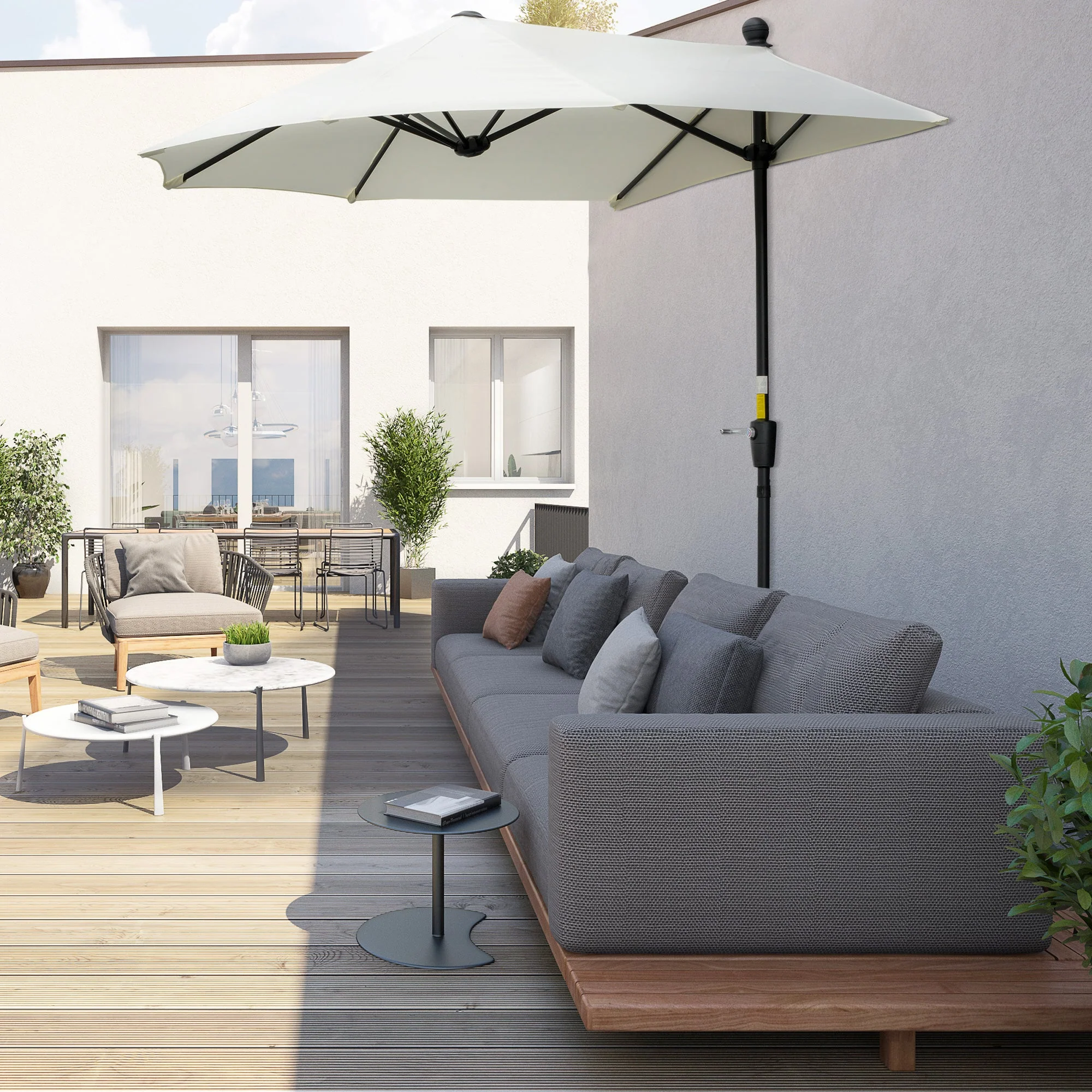 2m Half Parasol Market Umbrella Garden Balcony Parasol with Crank Handle - Image 2
