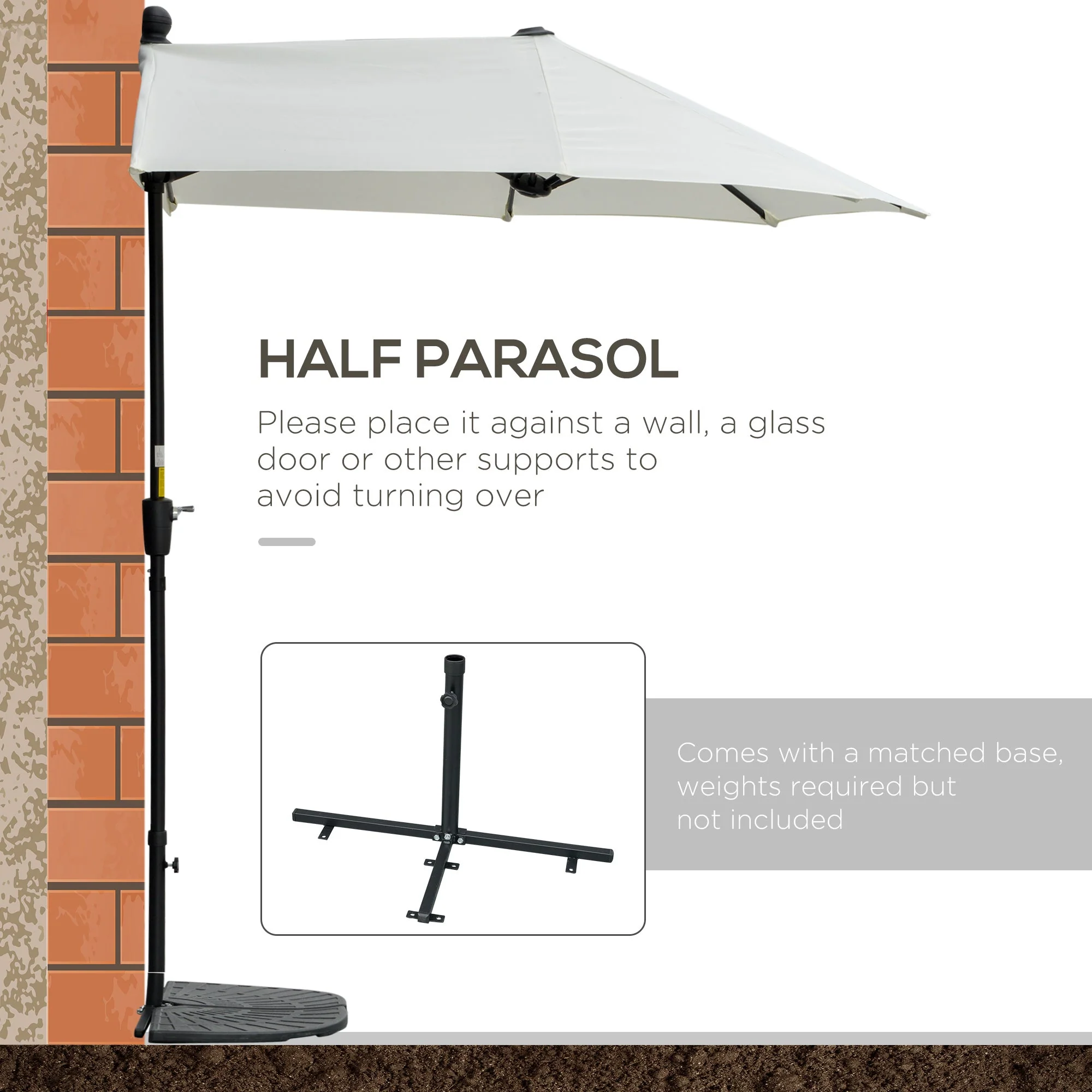 2m Half Parasol Market Umbrella Garden Balcony Parasol with Crank Handle - Image 4