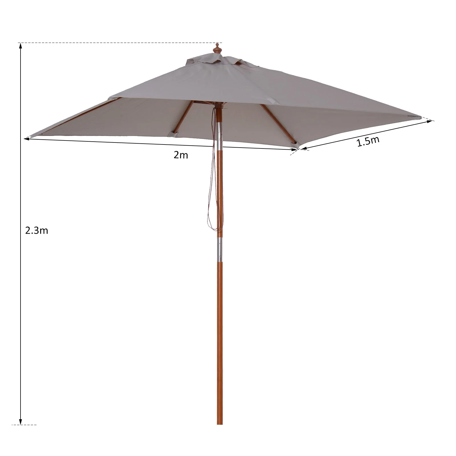2m x 1.5m Garden Parasol Umbrella with Tilting Sunshade Canopy - Image 3
