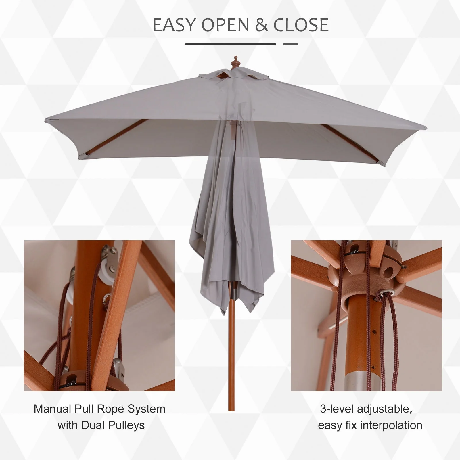 2m x 1.5m Garden Parasol Umbrella with Tilting Sunshade Canopy - Image 4