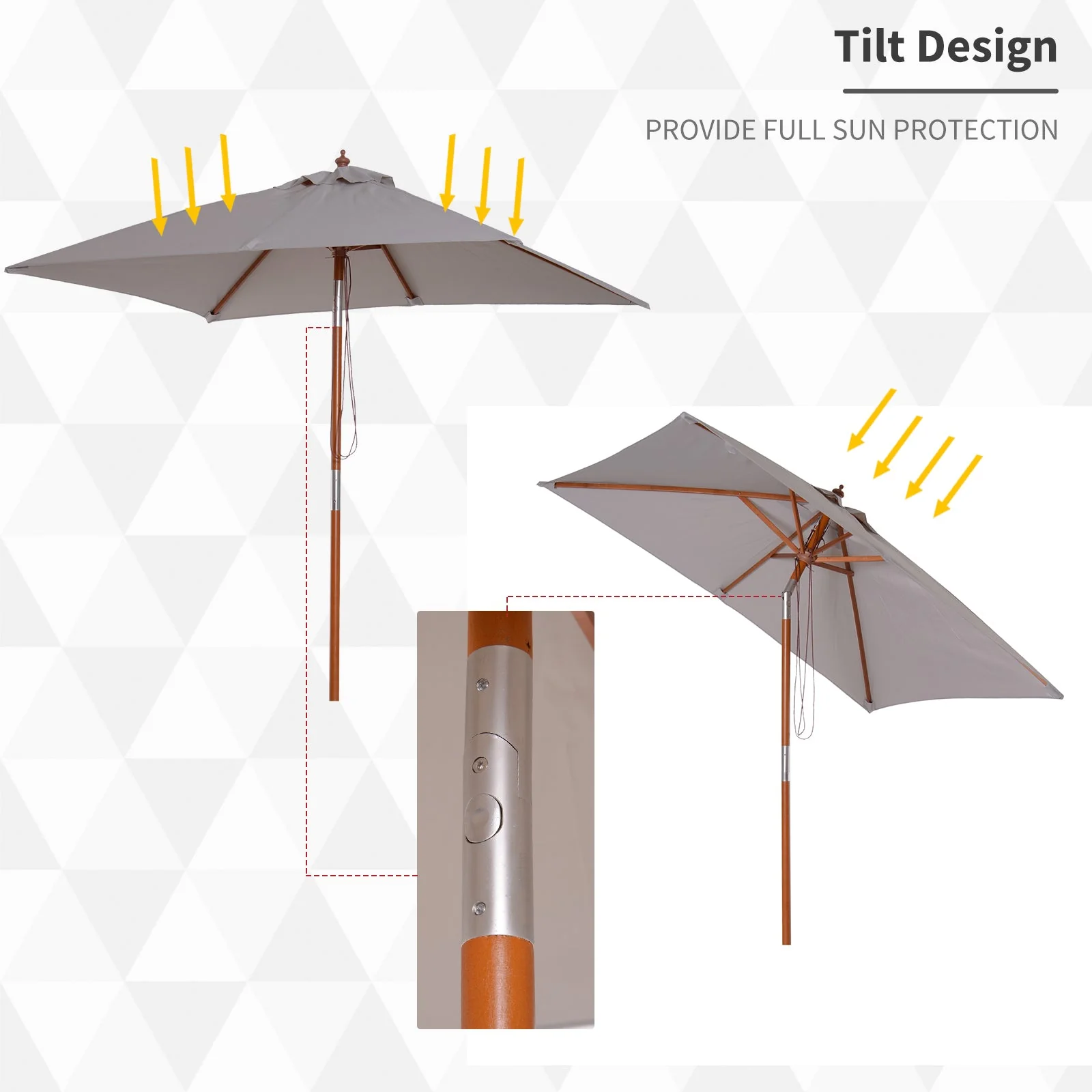 2m x 1.5m Garden Parasol Umbrella with Tilting Sunshade Canopy - Image 5