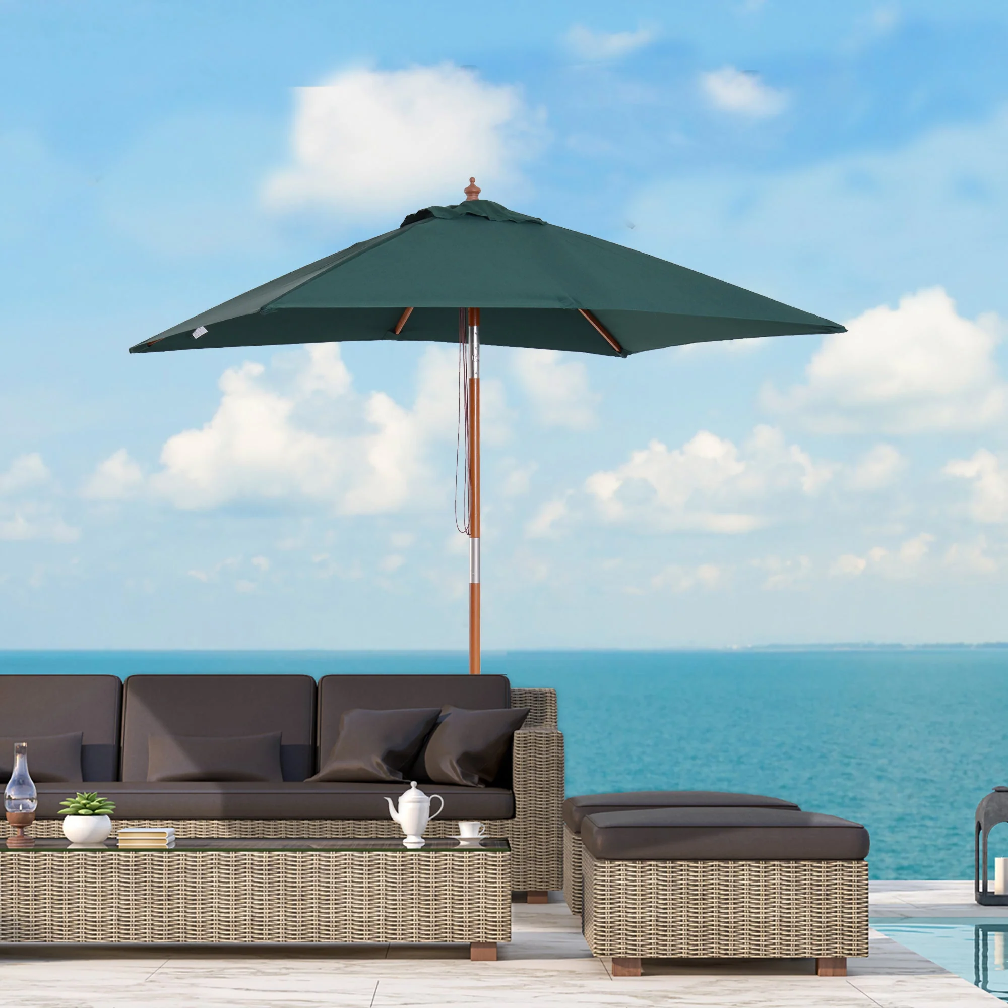 2m x 1.5m Garden Parasol Umbrella with Tilting Sunshade Canopy - Image 2