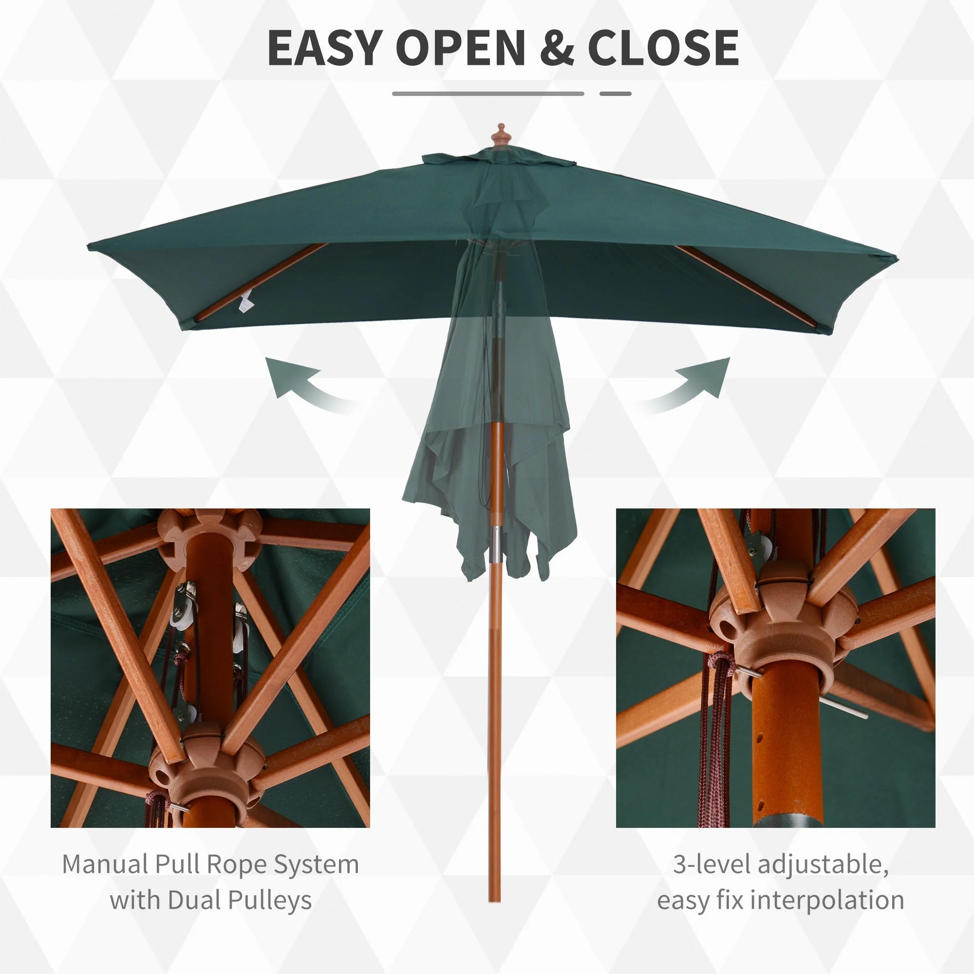2m x 1.5m Garden Parasol Umbrella with Tilting Sunshade Canopy - Image 6