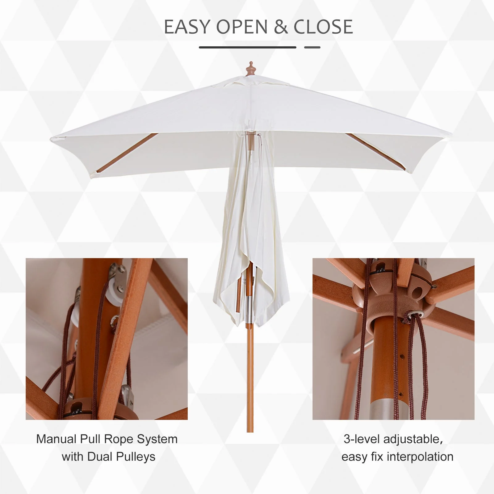 2m x 1.5m Garden Parasol Umbrella with Tilting Sunshade Canopy - Image 4