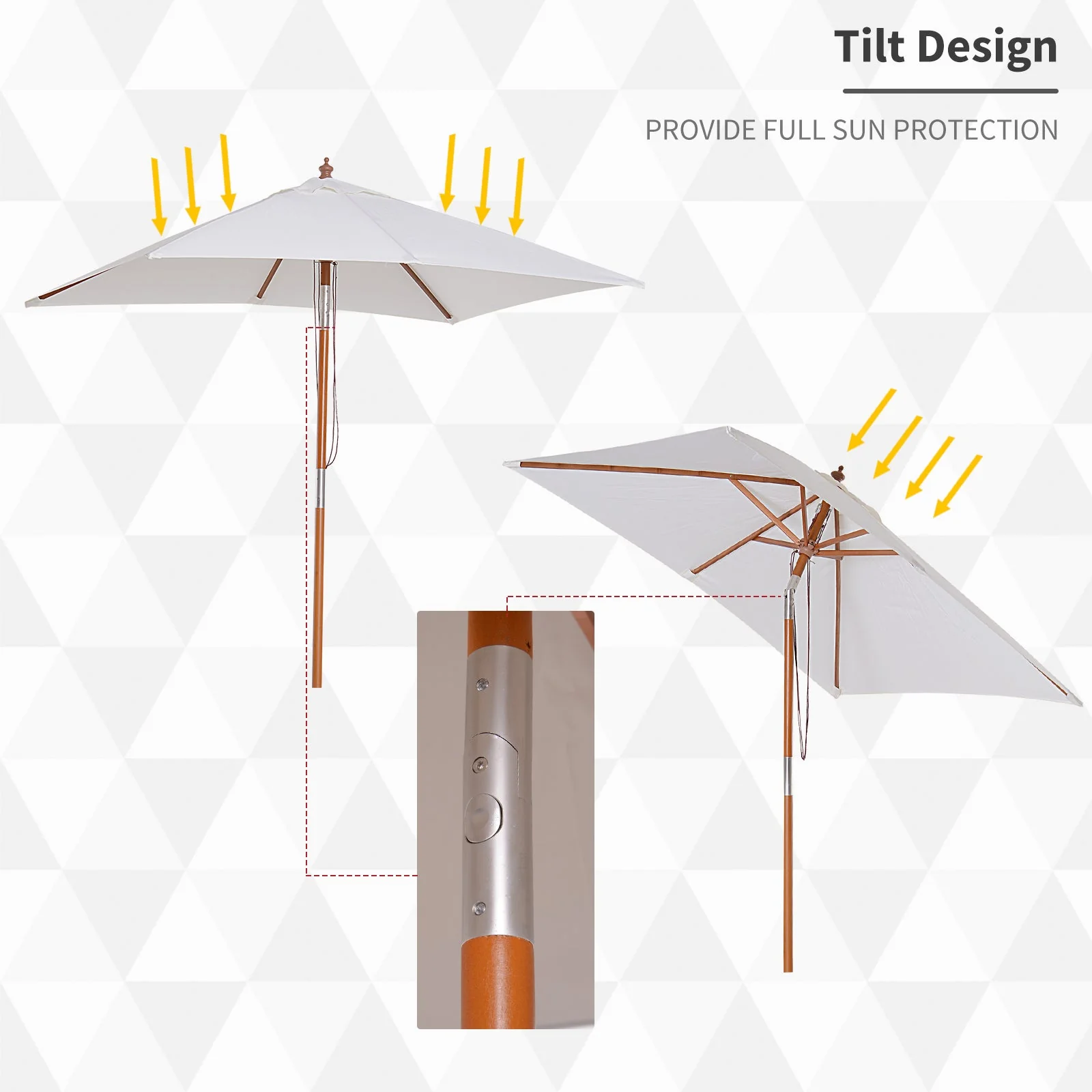 2m x 1.5m Garden Parasol Umbrella with Tilting Sunshade Canopy - Image 5