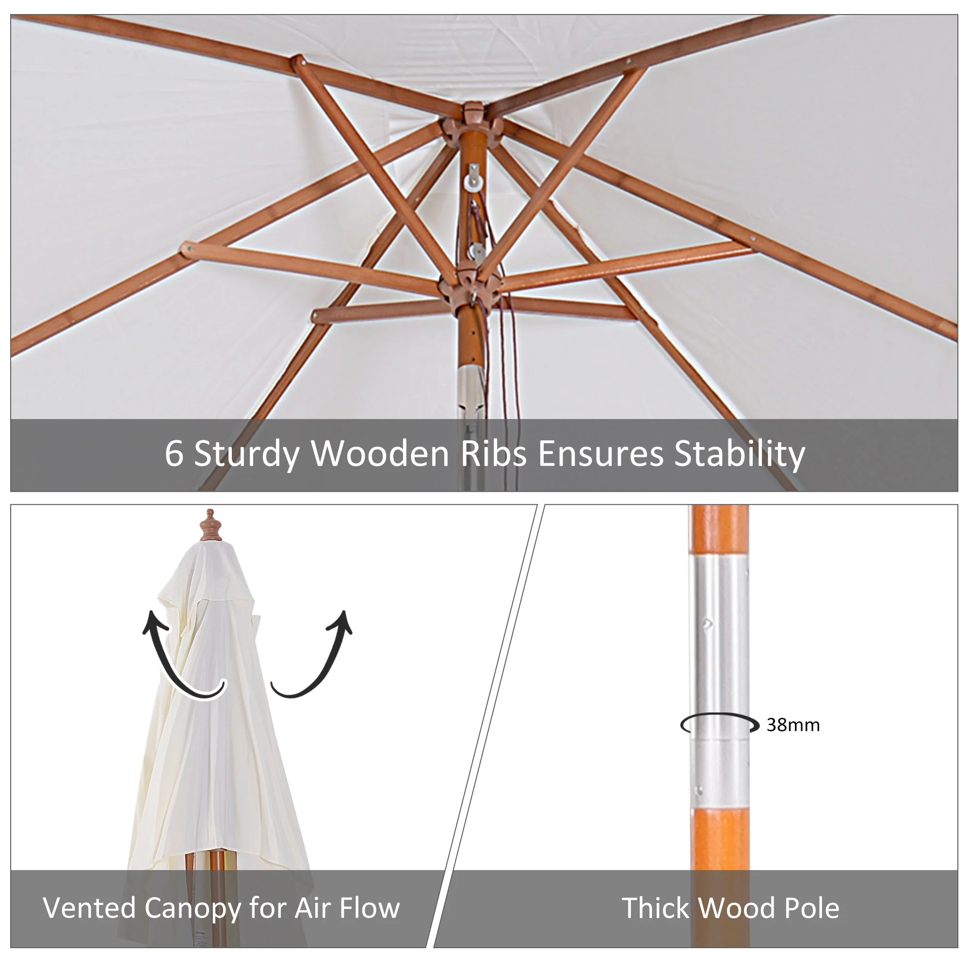 2m x 1.5m Garden Parasol Umbrella with Tilting Sunshade Canopy - Image 6