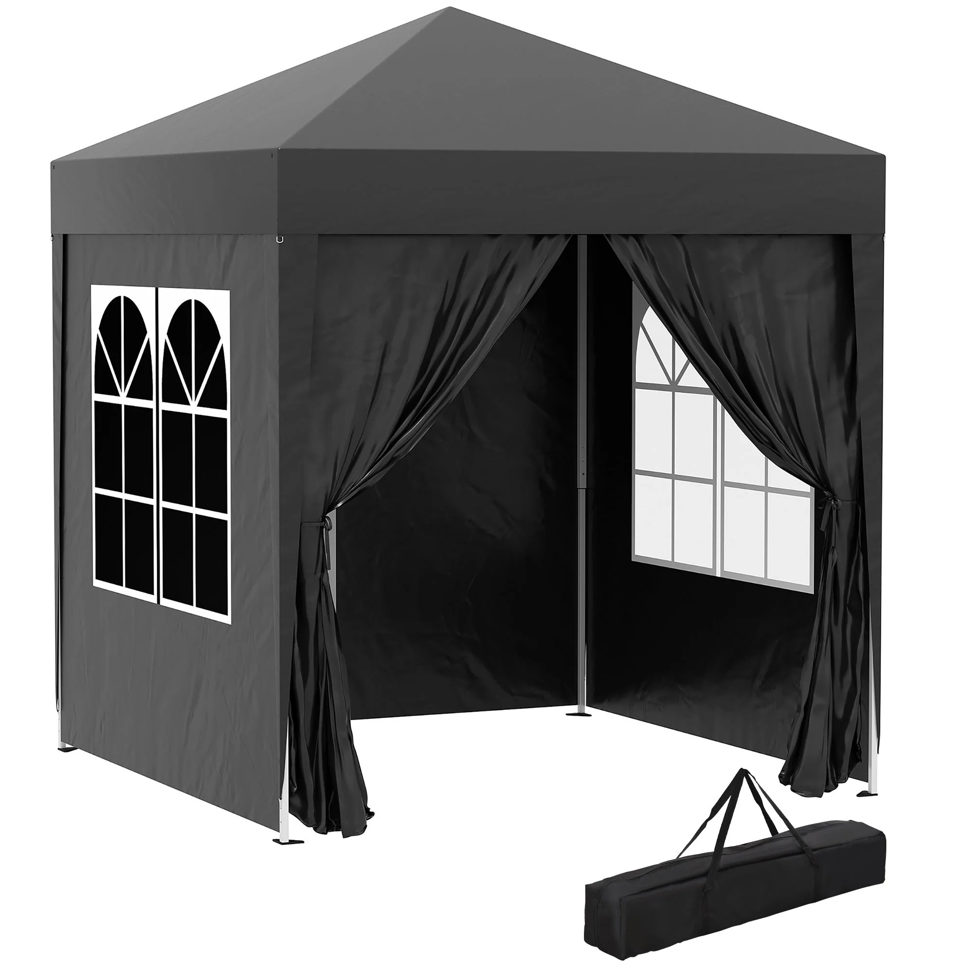 2m x 2m Garden Pop Up Gazebo Marquee Party Tent Wedding Awning Canopy New With free Carrying Case Black + Removable 2 Walls 2 Windows - Image 2