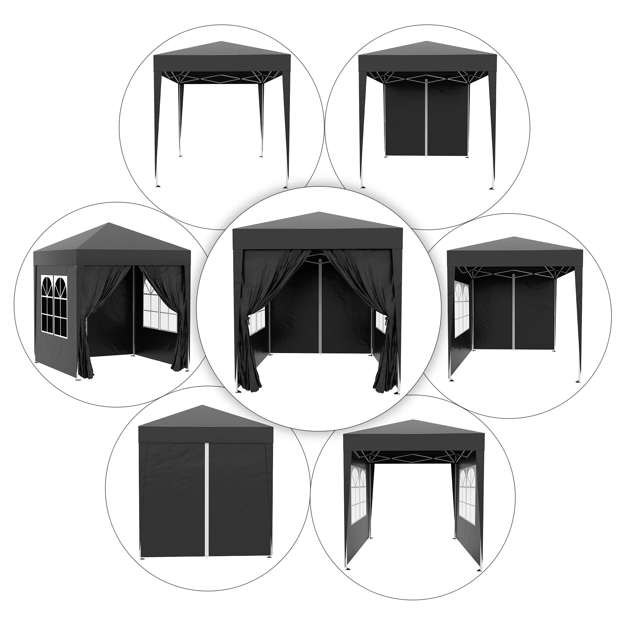 2m x 2m Garden Pop Up Gazebo Marquee Party Tent Wedding Awning Canopy New With free Carrying Case Black + Removable 2 Walls 2 Windows - Image 4