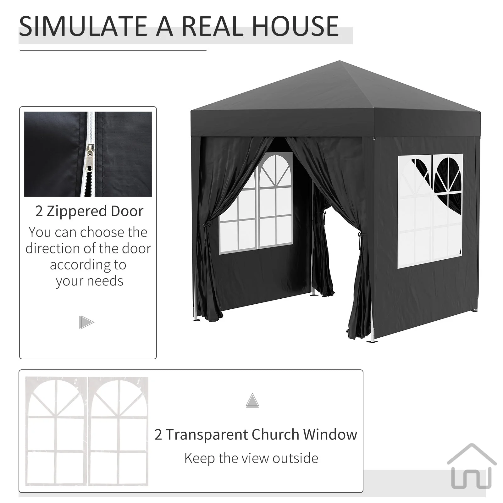 2m x 2m Garden Pop Up Gazebo Marquee Party Tent Wedding Awning Canopy New With free Carrying Case Black + Removable 2 Walls 2 Windows - Image 6