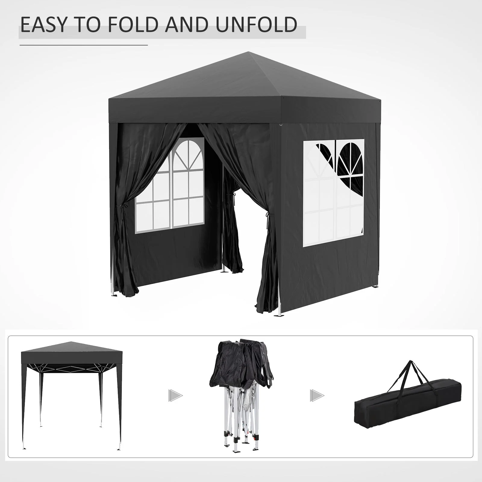 2m x 2m Garden Pop Up Gazebo Marquee Party Tent Wedding Awning Canopy New With free Carrying Case Black + Removable 2 Walls 2 Windows - Image 7