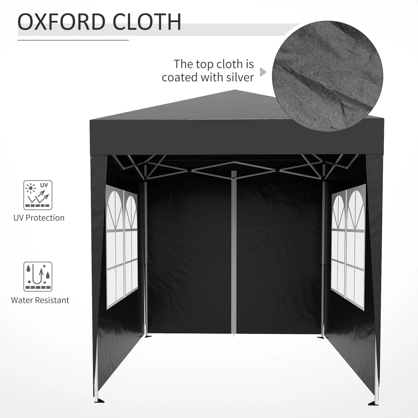 2m x 2m Garden Pop Up Gazebo Marquee Party Tent Wedding Awning Canopy New With free Carrying Case Black + Removable 2 Walls 2 Windows - Image 8