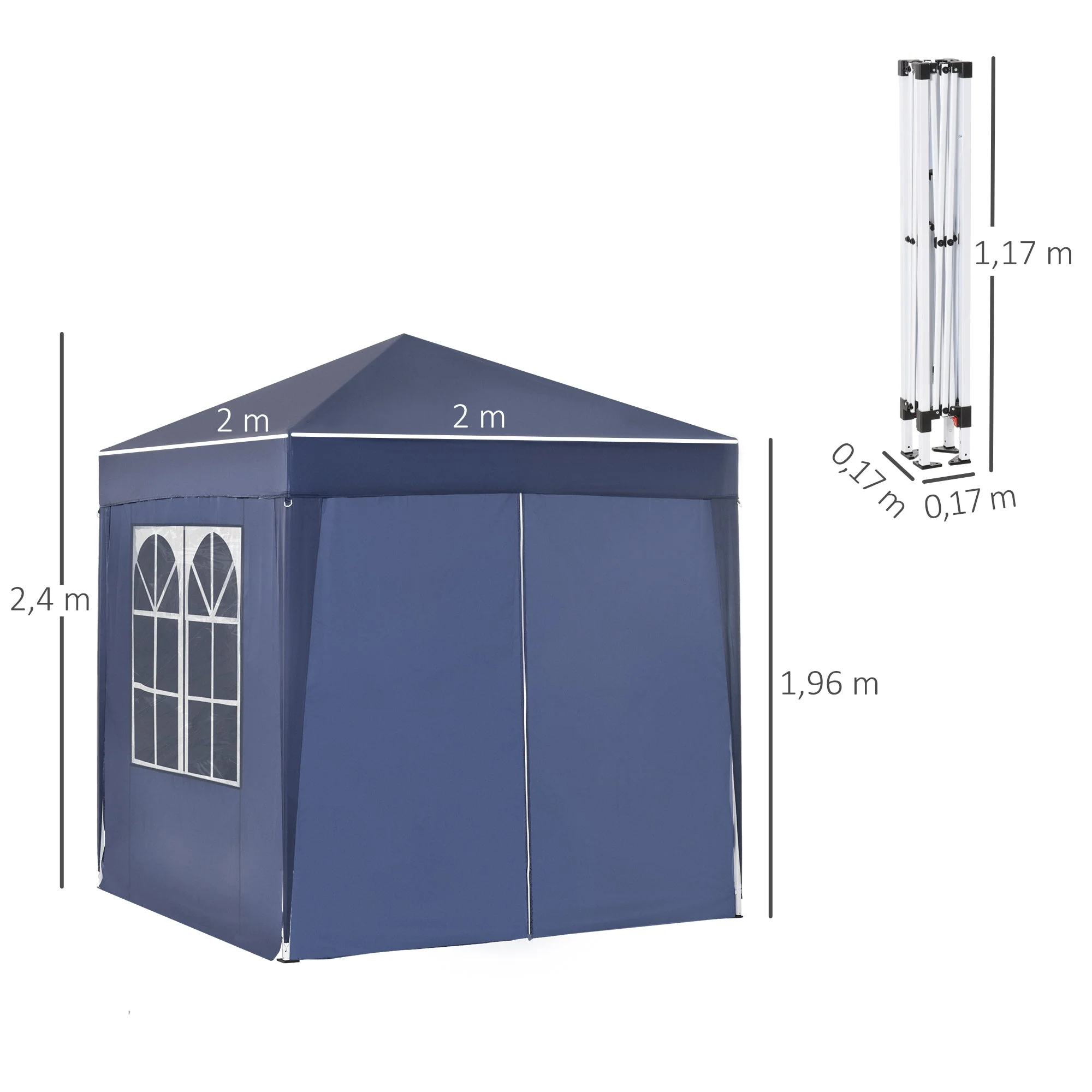 2m x 2m Garden Pop Up Gazebo Marquee Party Tent Wedding Awning Canopy New With free Carrying Case Blue + Removable 2 Walls 2 Windows - Image 3