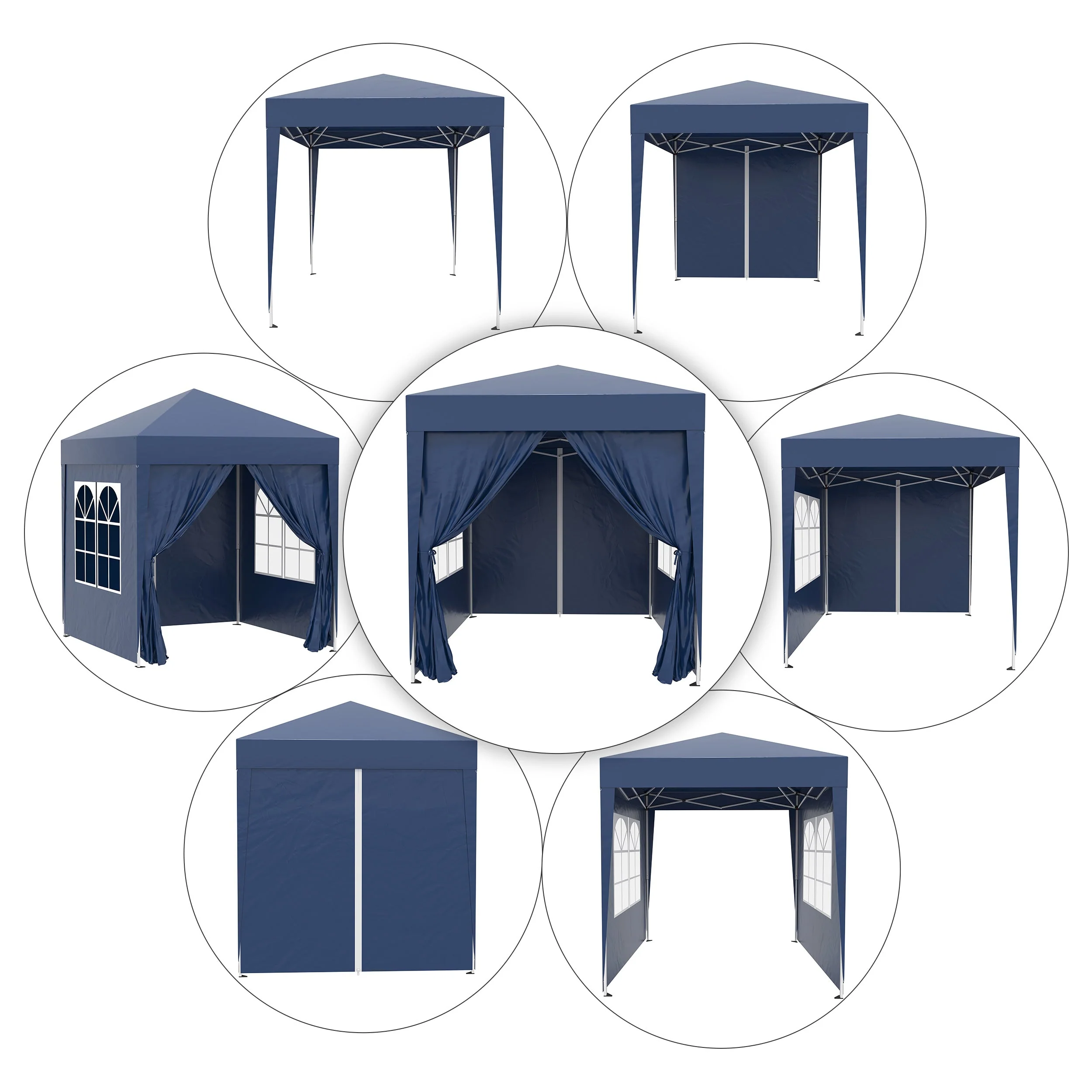 2m x 2m Garden Pop Up Gazebo Marquee Party Tent Wedding Awning Canopy New With free Carrying Case Blue + Removable 2 Walls 2 Windows - Image 4