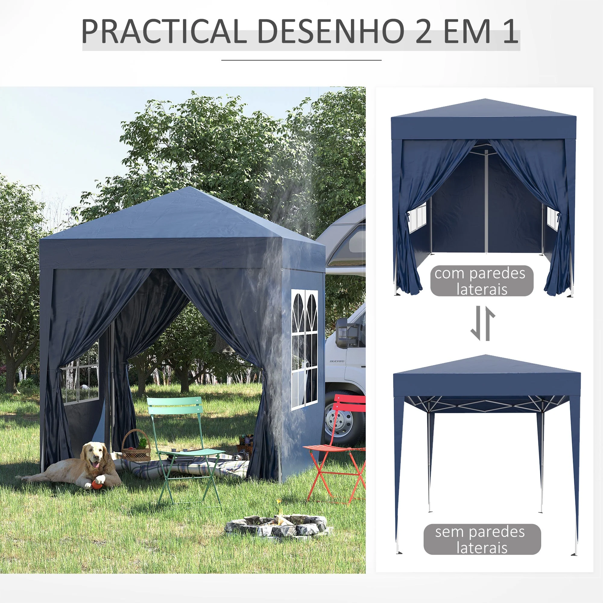 2m x 2m Garden Pop Up Gazebo Marquee Party Tent Wedding Awning Canopy New With free Carrying Case Blue + Removable 2 Walls 2 Windows - Image 5