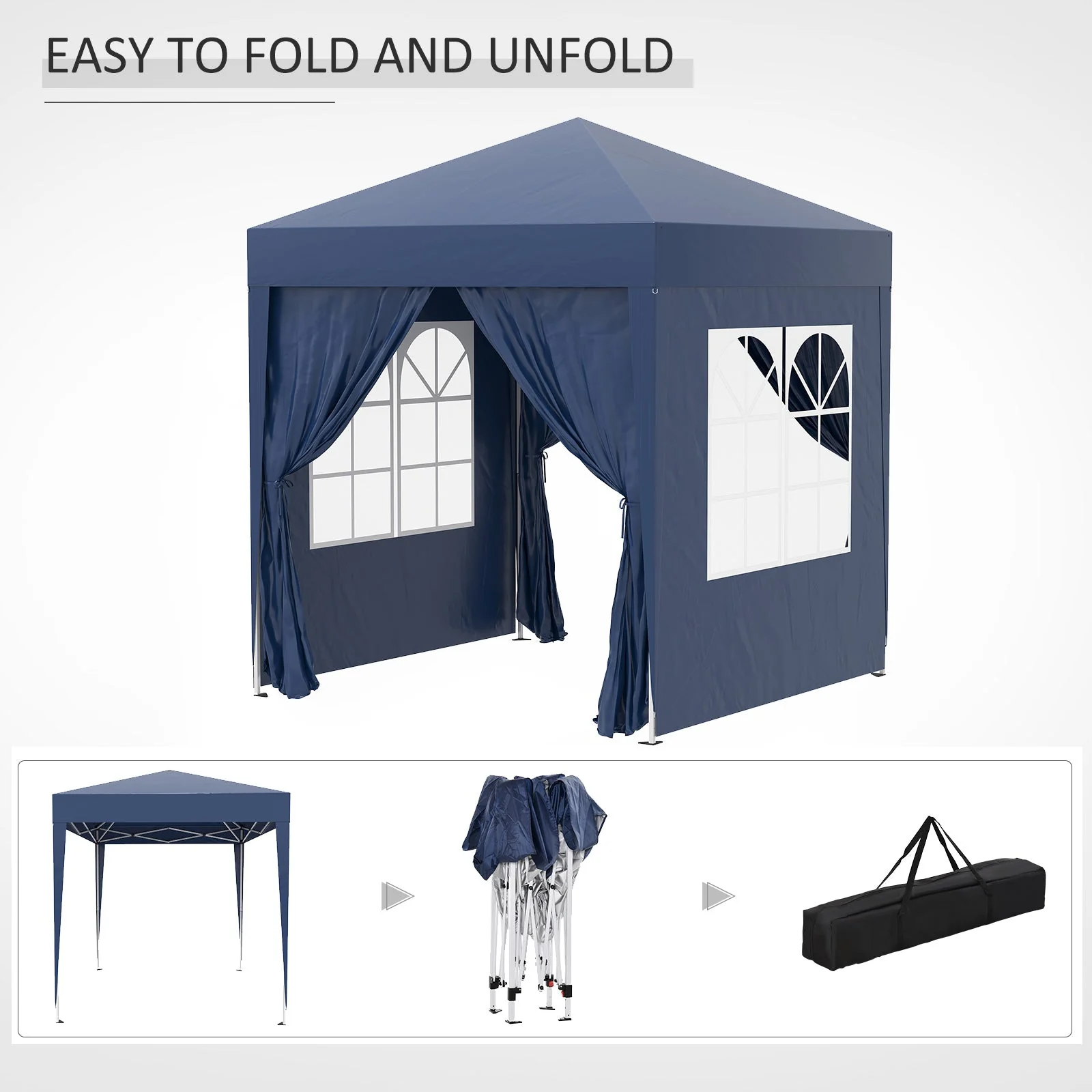 2m x 2m Garden Pop Up Gazebo Marquee Party Tent Wedding Awning Canopy New With free Carrying Case Blue + Removable 2 Walls 2 Windows - Image 9