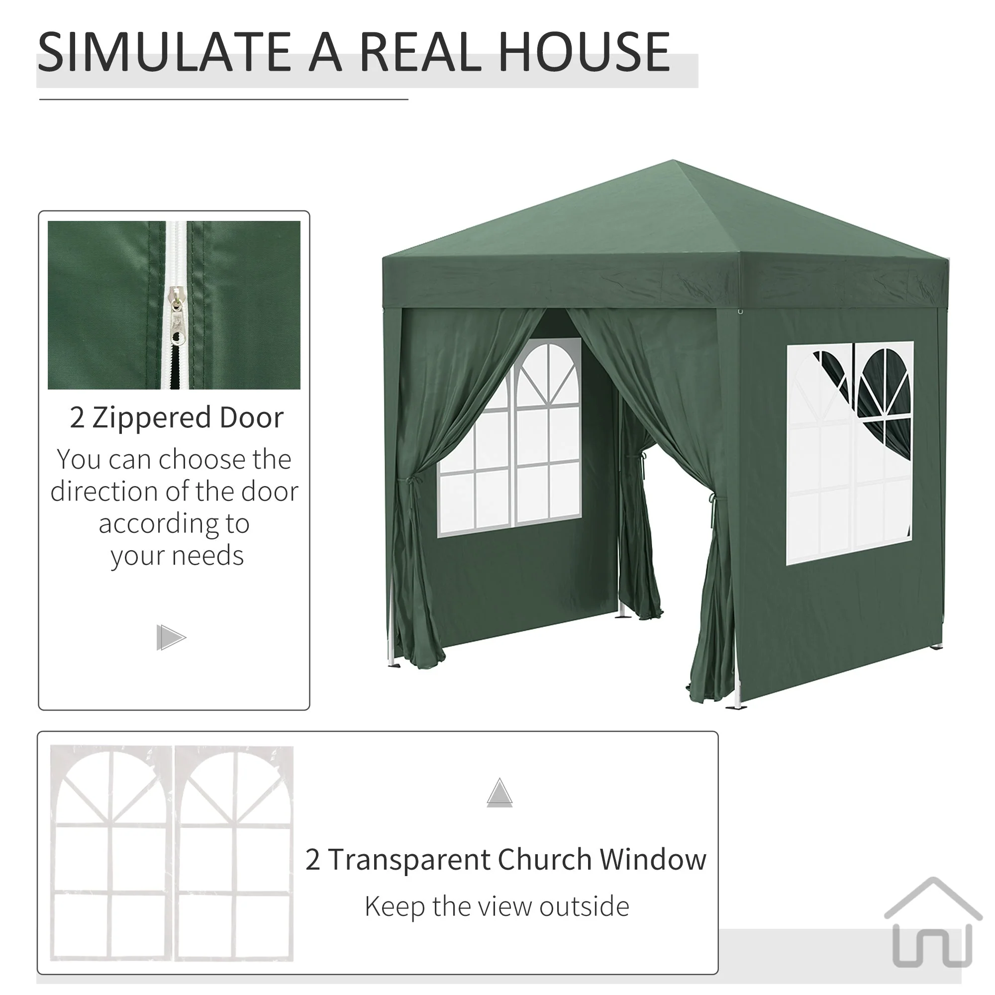 2m x 2m Garden Pop Up Gazebo Marquee Party Tent Wedding Awning Canopy New With free Carrying Case Green + Removable 2 Walls 2 Windows - Image 5