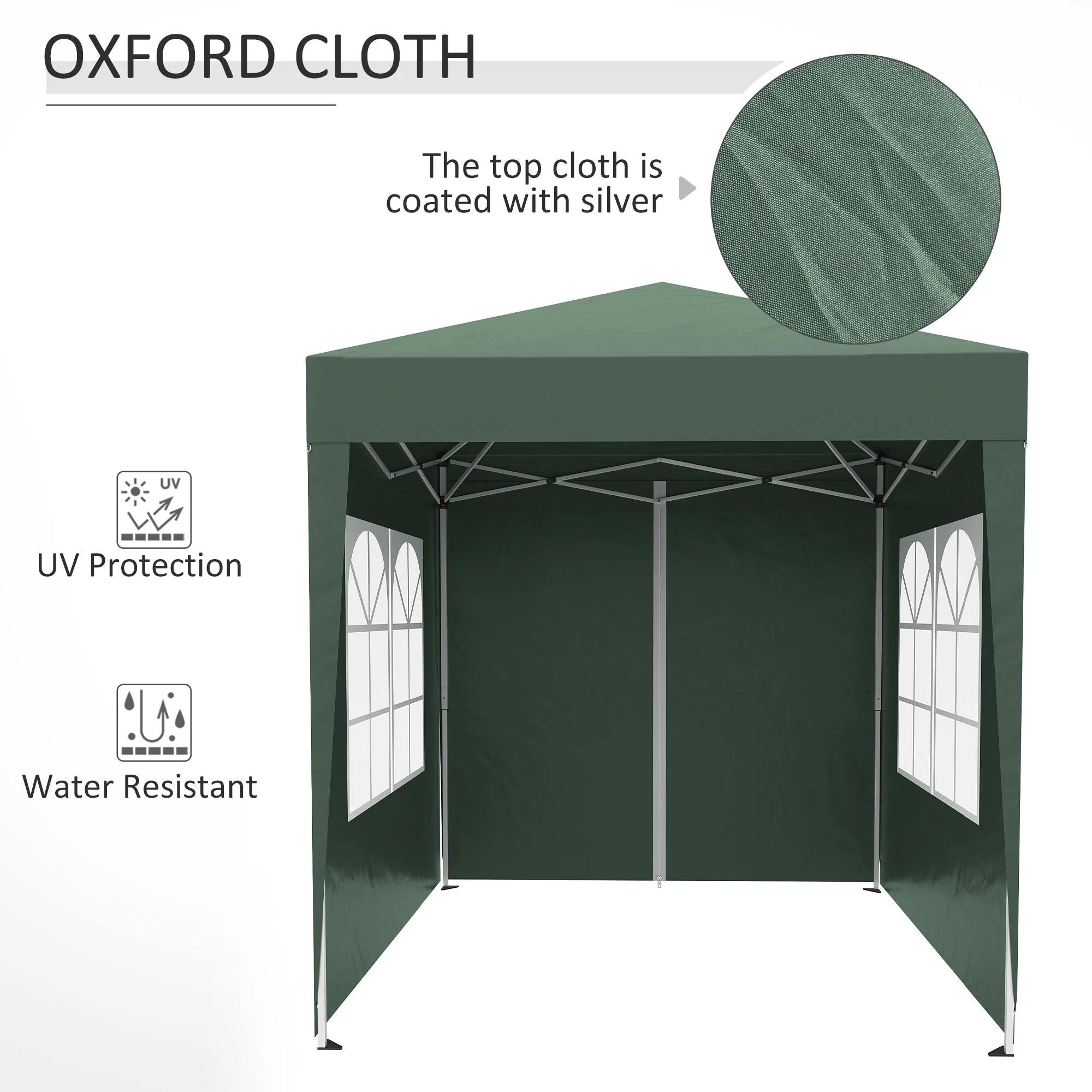 2m x 2m Garden Pop Up Gazebo Marquee Party Tent Wedding Awning Canopy New With free Carrying Case Green + Removable 2 Walls 2 Windows - Image 7