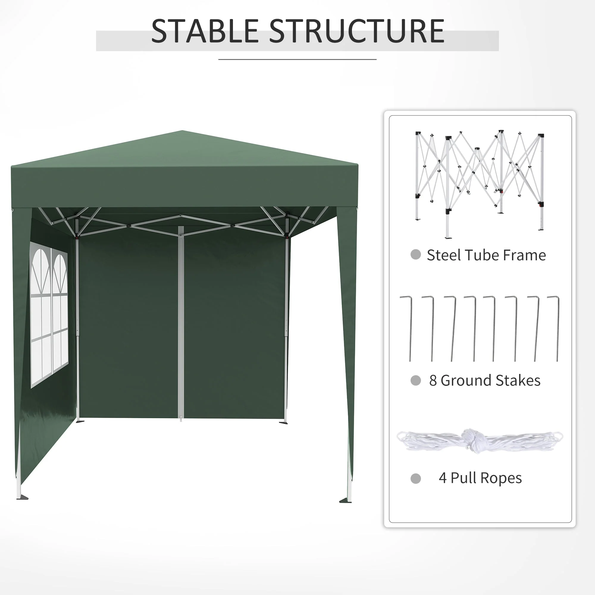 2m x 2m Garden Pop Up Gazebo Marquee Party Tent Wedding Awning Canopy New With free Carrying Case Green + Removable 2 Walls 2 Windows - Image 8