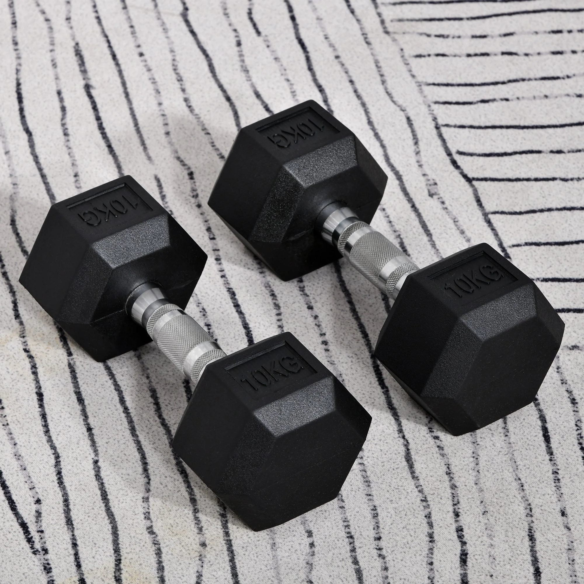 2x10kg Hex Dumbbells Set Rubber Dumbbells Weight Lifting Equipment Fitness Home Gym - Image 2