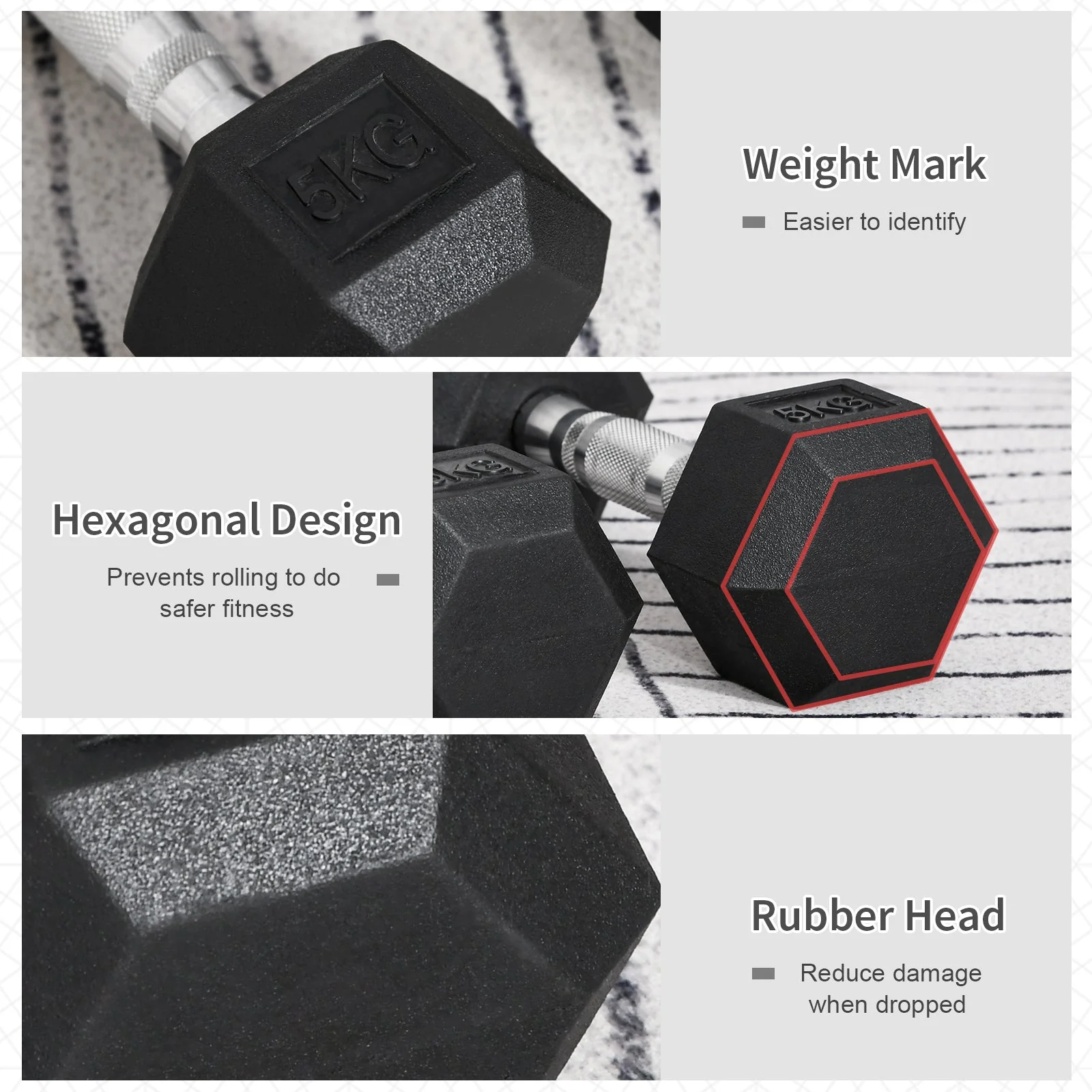 2x5kg Rubber Dumbbell Sports Hex Weights Sets Gym Fitness Lifting Home - Image 3