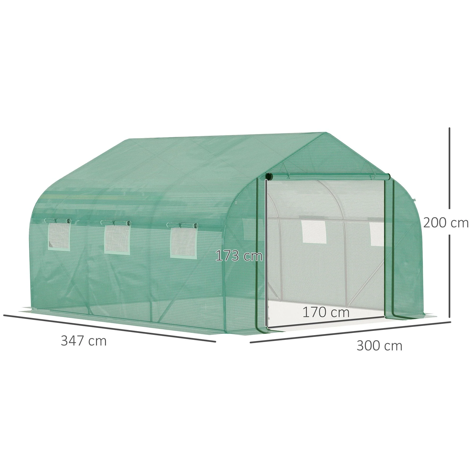 3.47 x 3 x 2m Walk-in Tunnel Greenhouse w/ Roll Up Door and 6 Windows - Image 3