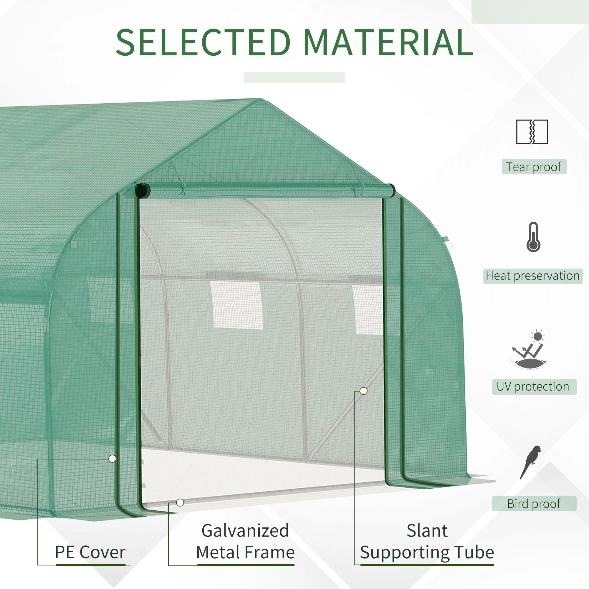 3.47 x 3 x 2m Walk-in Tunnel Greenhouse w/ Roll Up Door and 6 Windows - Image 4